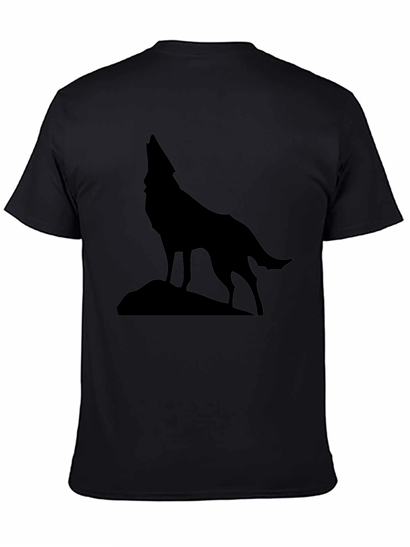 Wolf Howling Silhouette Graphic Tee - Black Cotton