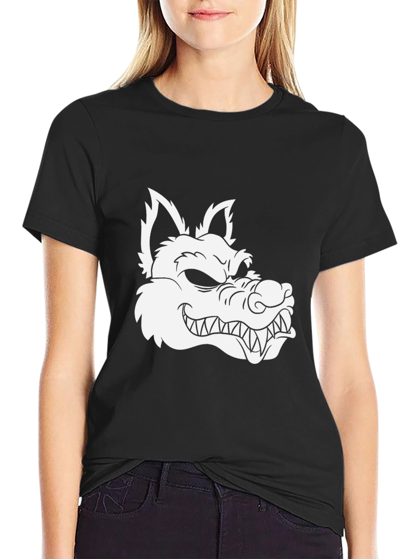Mens Black T-Shirt with Wolf Graphic Print