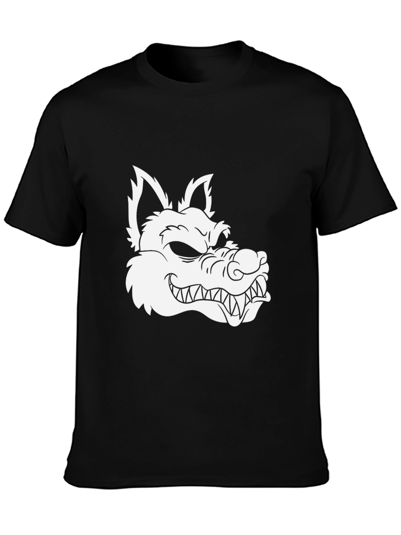 Mens Black T-Shirt with Wolf Graphic Print