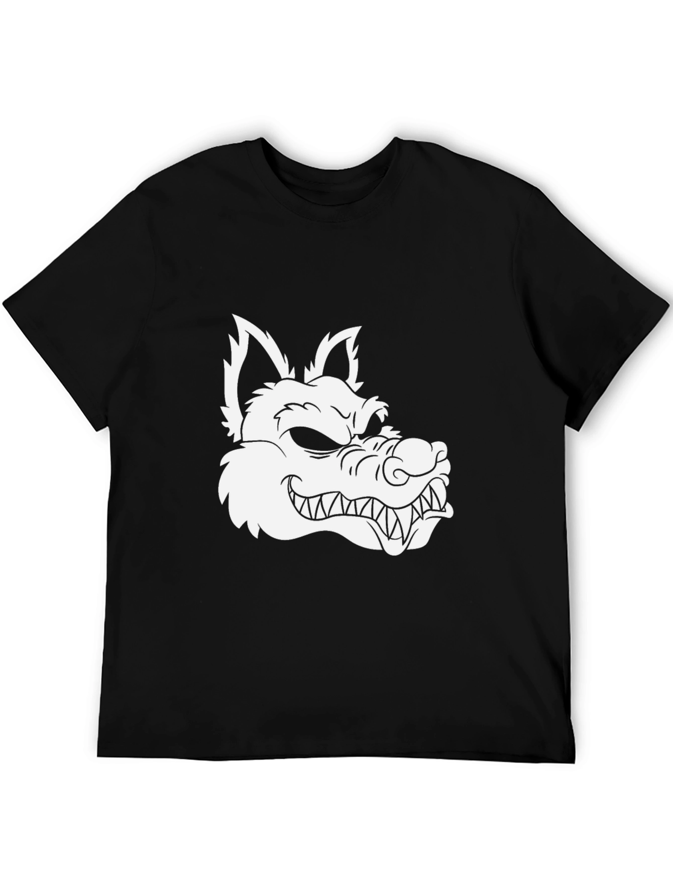 Mens Black T-Shirt with Wolf Graphic Print