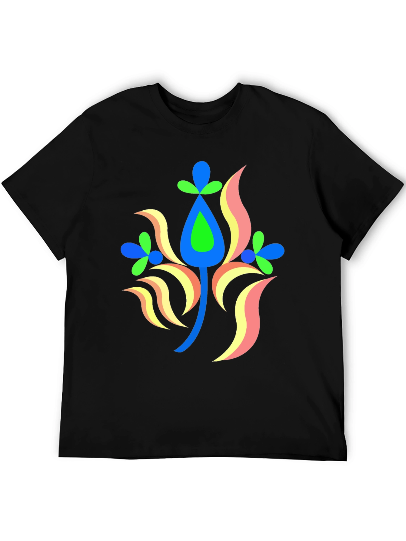 Vibrant Floral Graphic Black T-Shirt