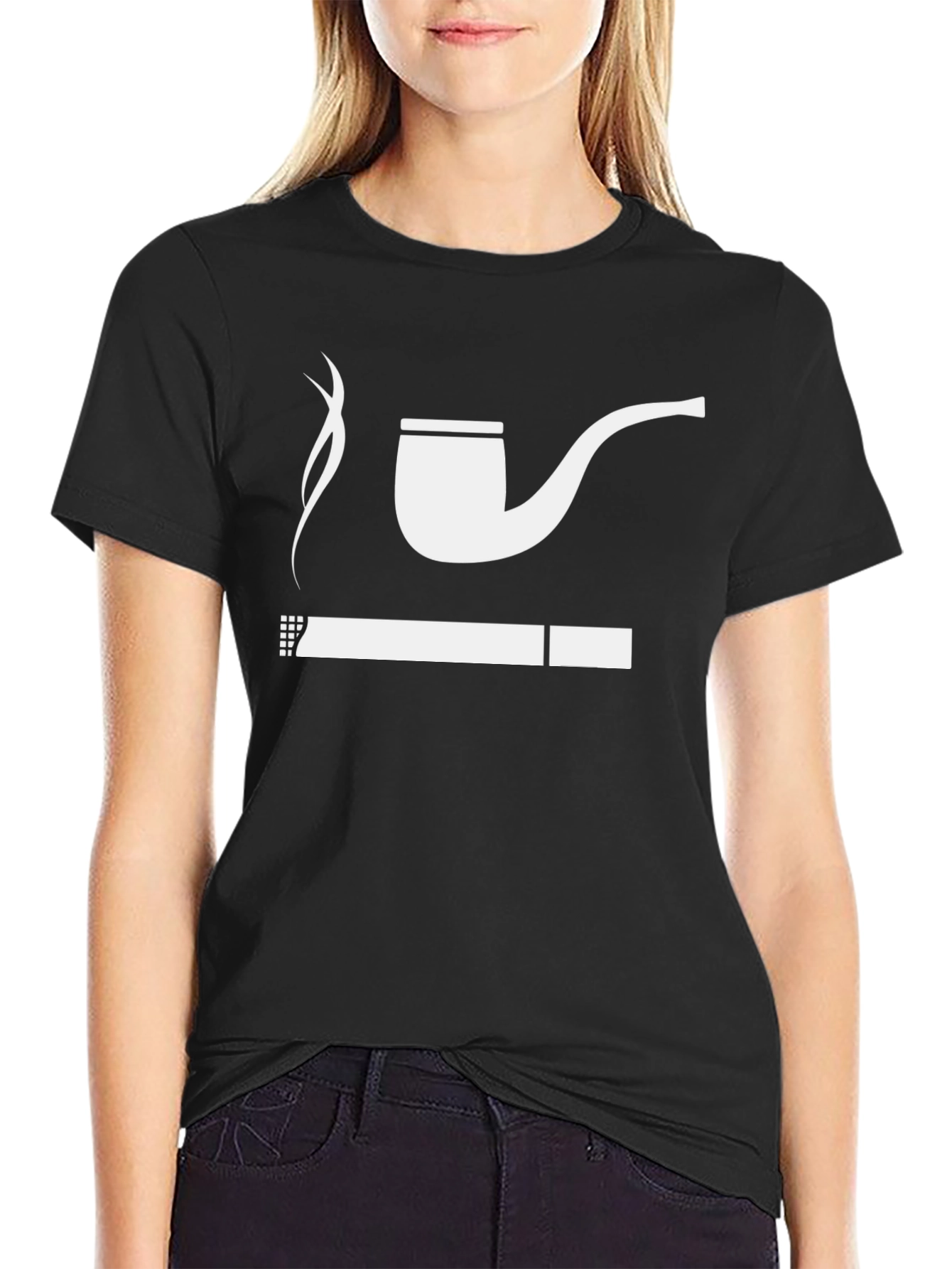 Smoking Pipe Graphic Tee - Black Cotton Blend