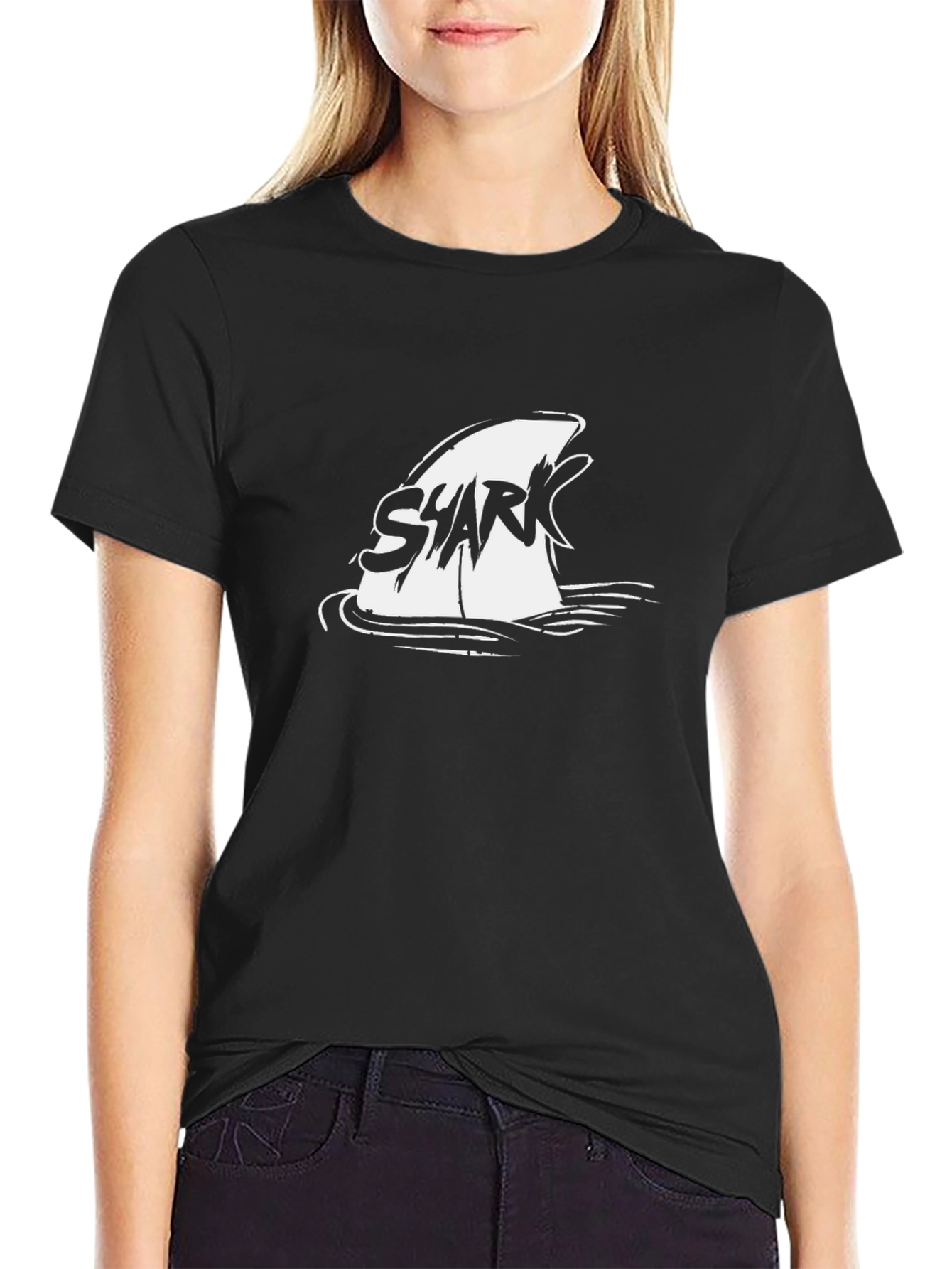 Shark Fin Graphic Tee - Black Cotton T-Shirt