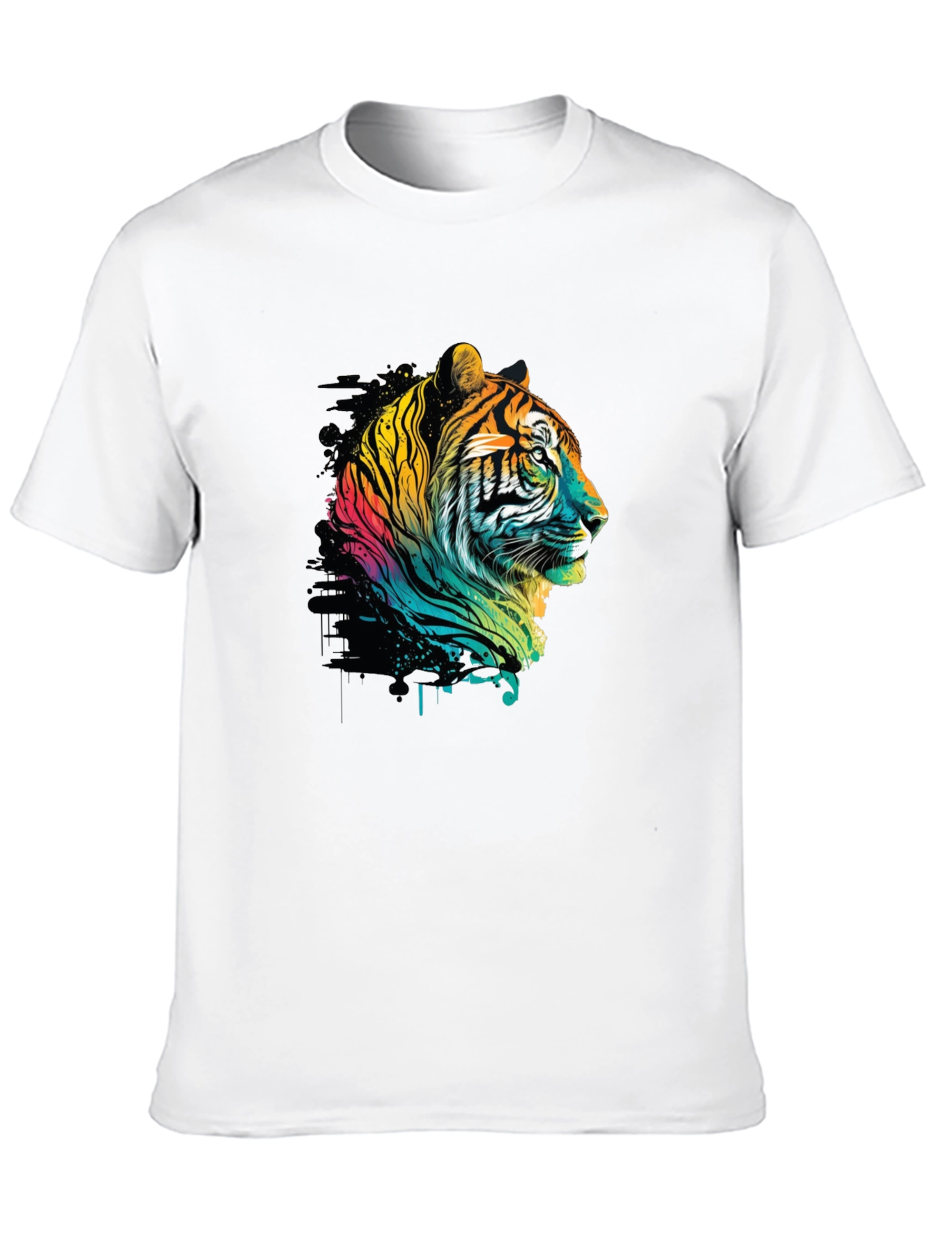 Vibrant Tiger Graphic Tee - Stylish Mens Black T-Shirt