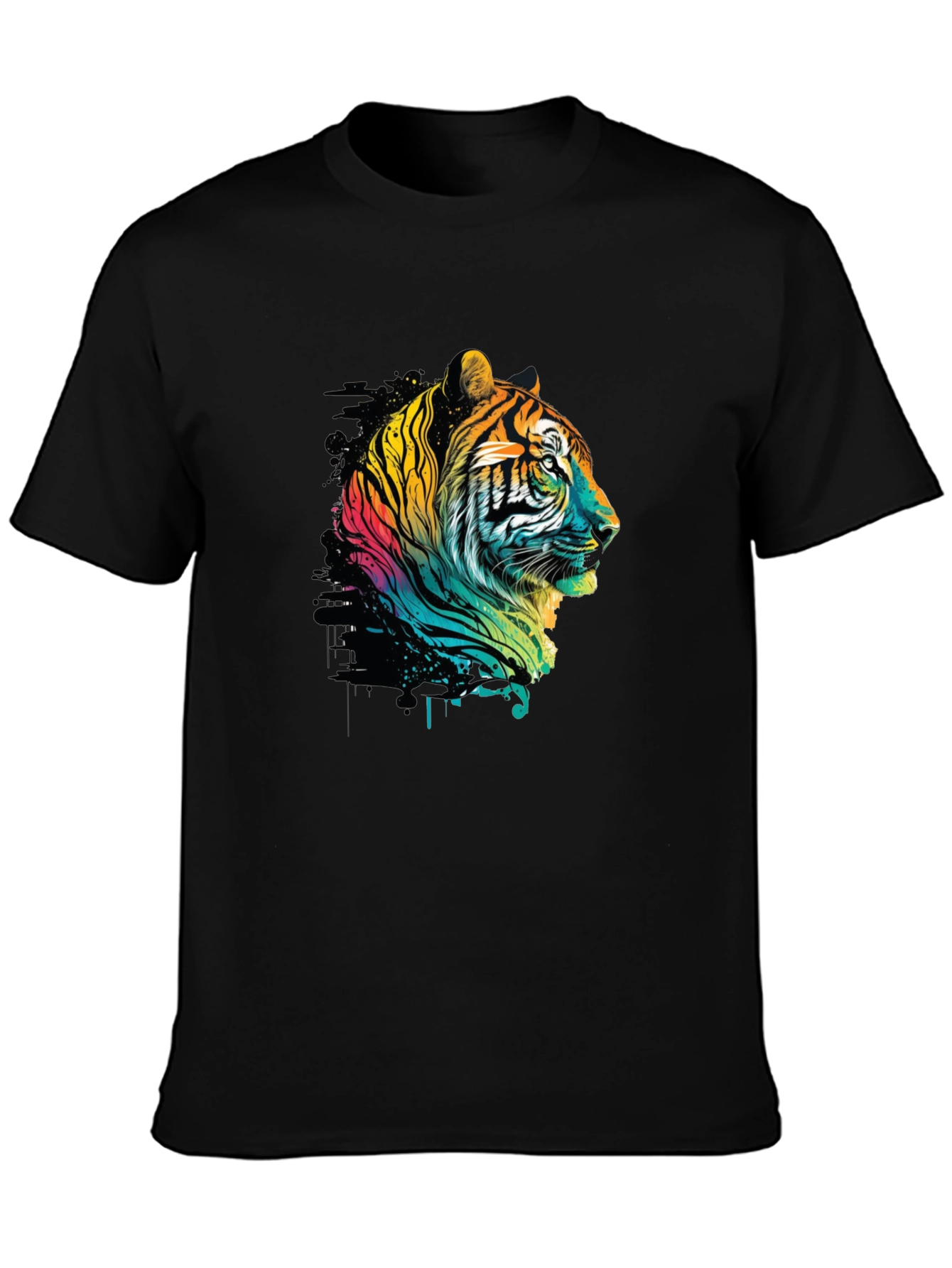 Vibrant Tiger Graphic Tee - Stylish Mens Black T-Shirt