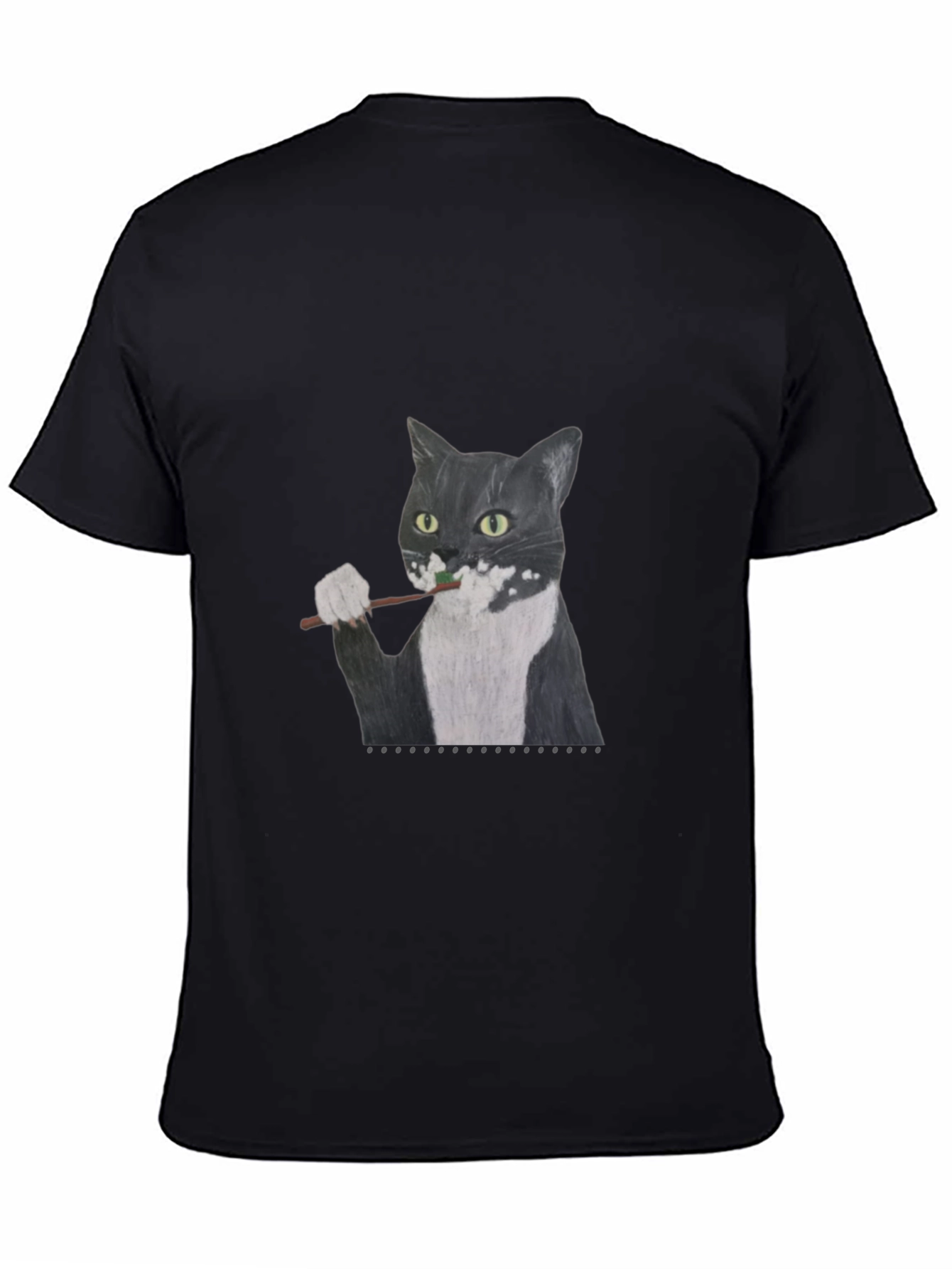 Cat Brushing Teeth Graphic Tee - Black