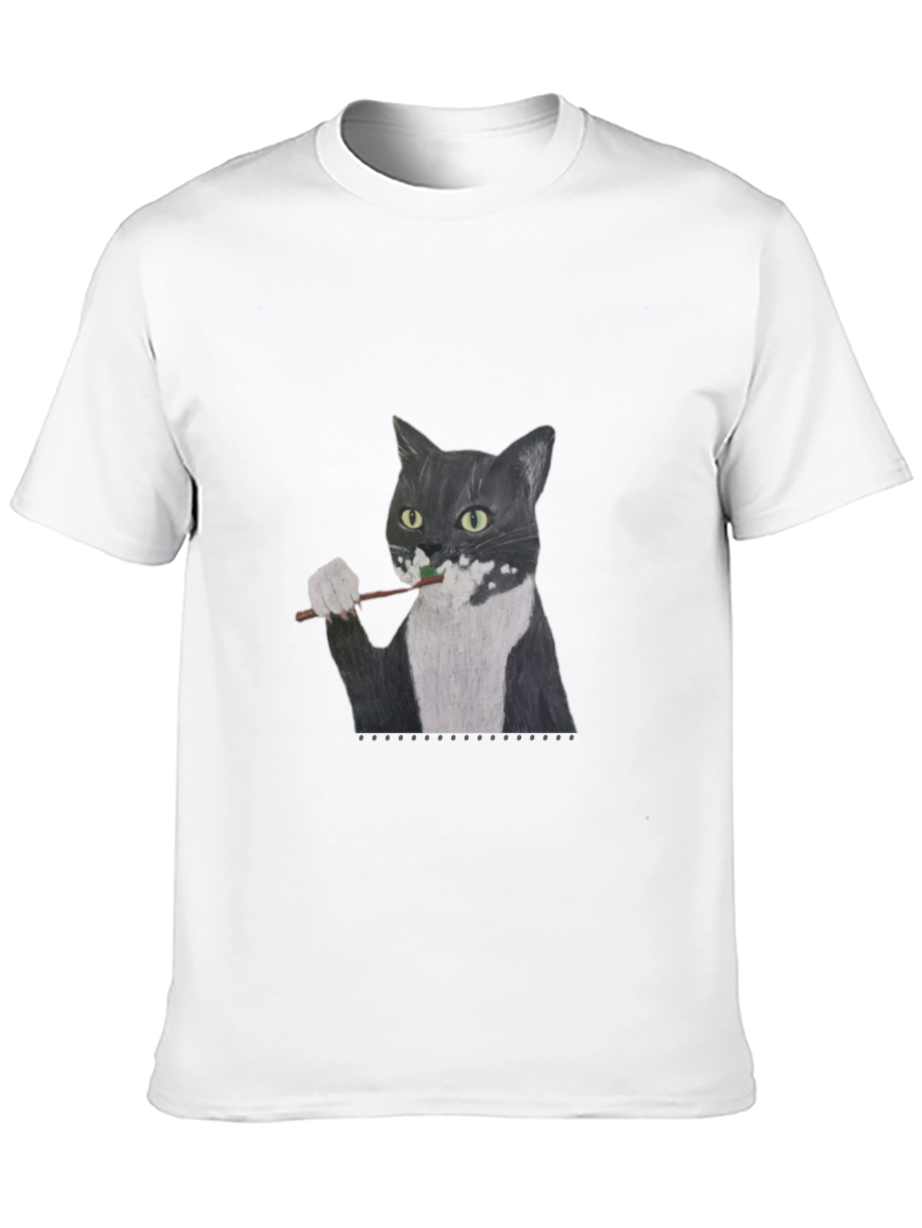 Cat Brushing Teeth Graphic Tee - Black