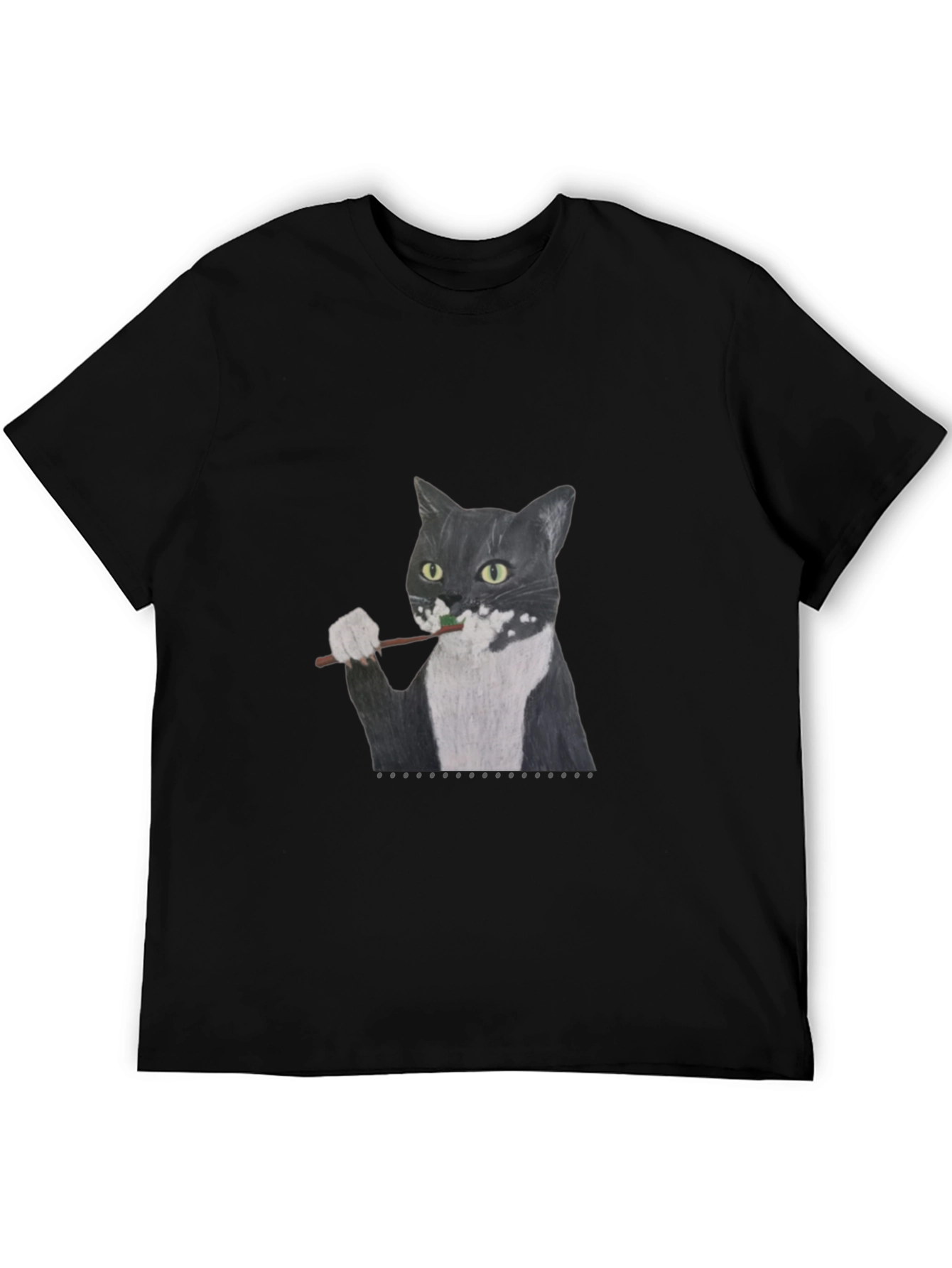 Cat Brushing Teeth Graphic Tee - Black
