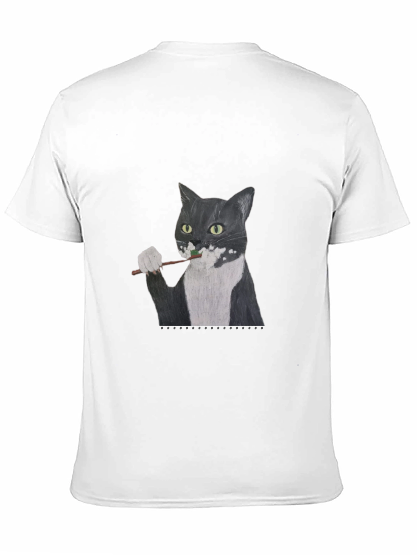 Cat Brushing Teeth Graphic Tee - Black
