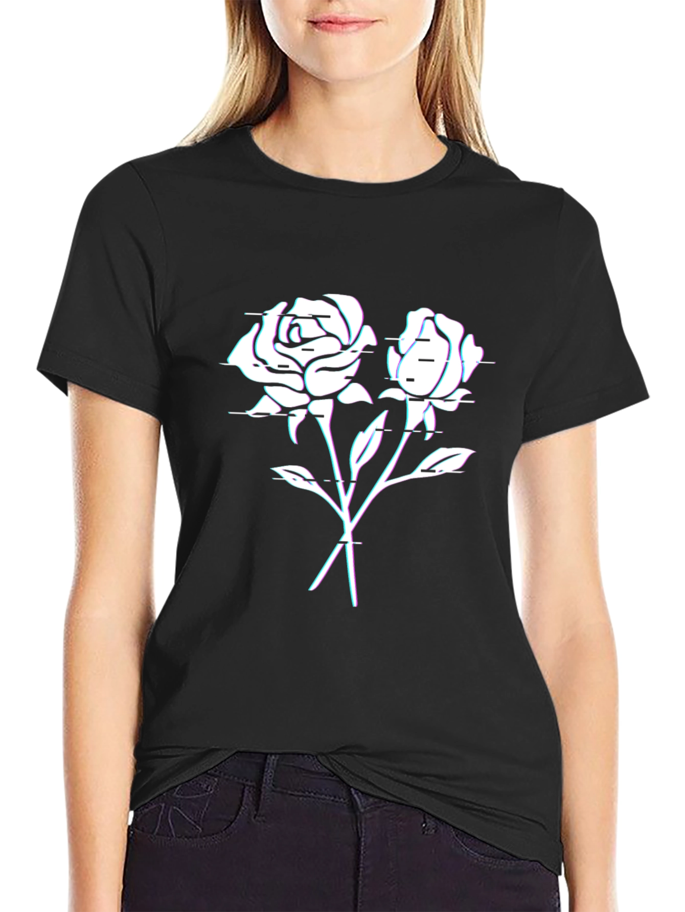 Glitch Rose Graphic T-Shirt - Black