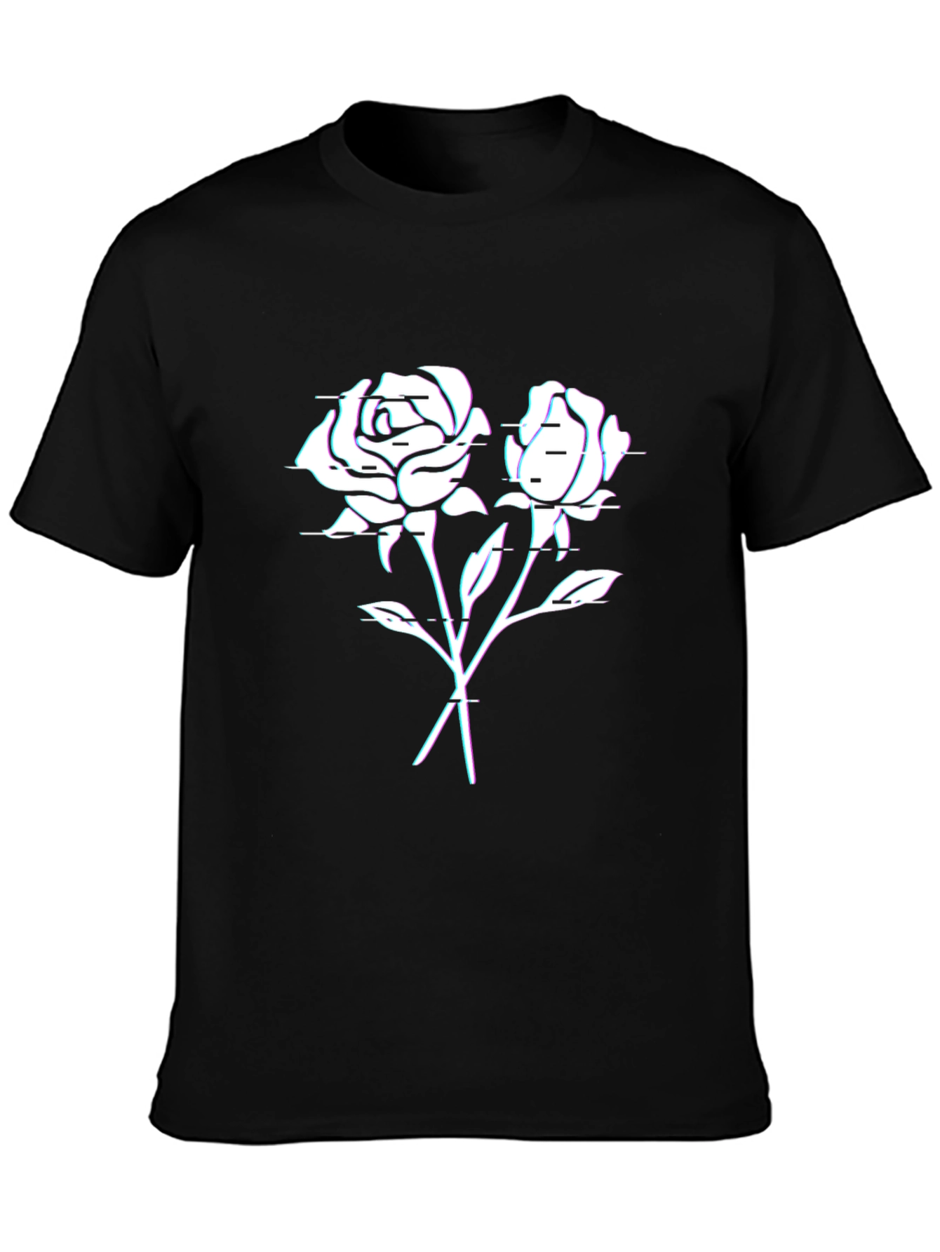 Glitch Rose Graphic T-Shirt - Black