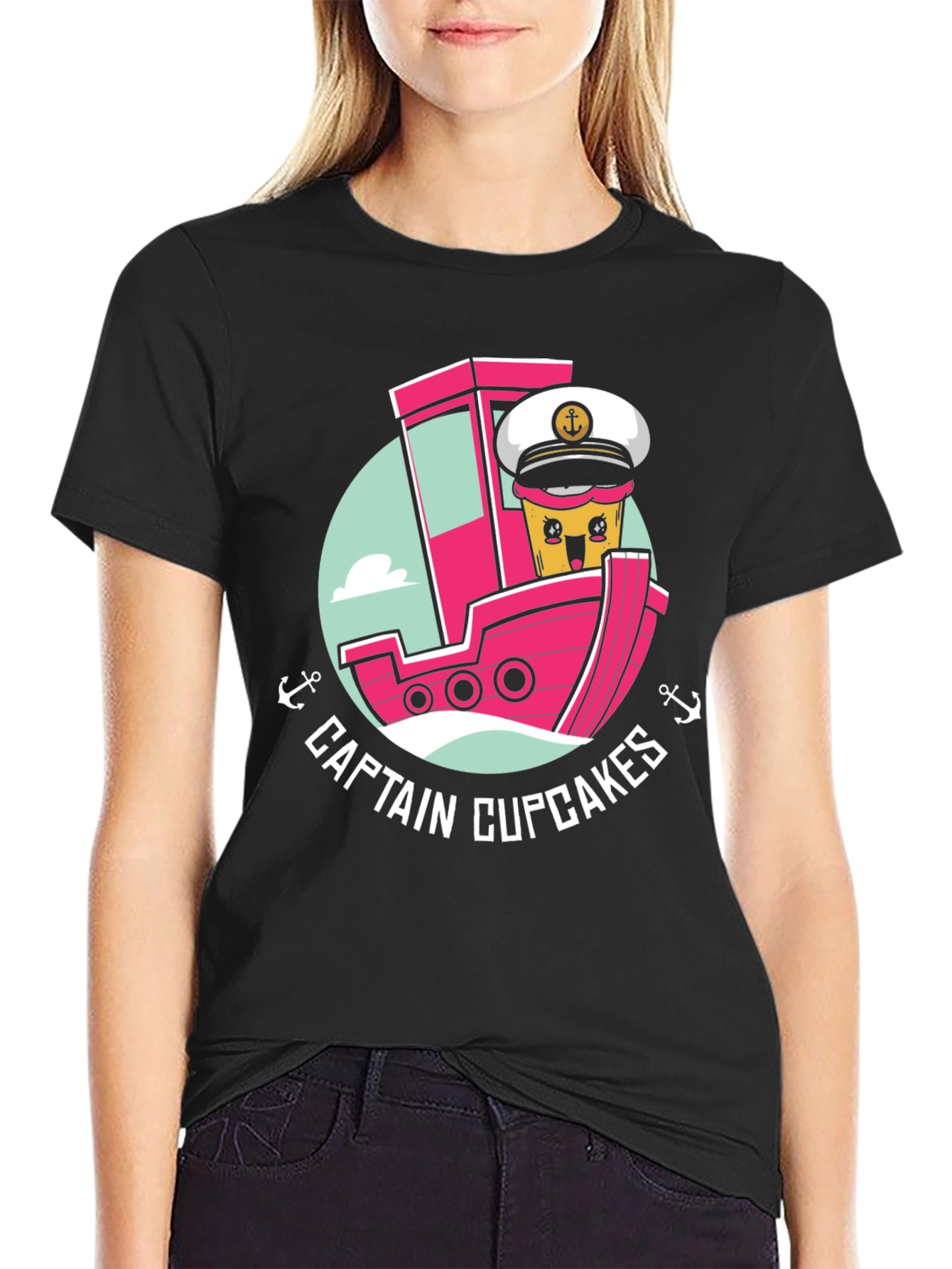 Captain Cupcakes Black Graphic Tee