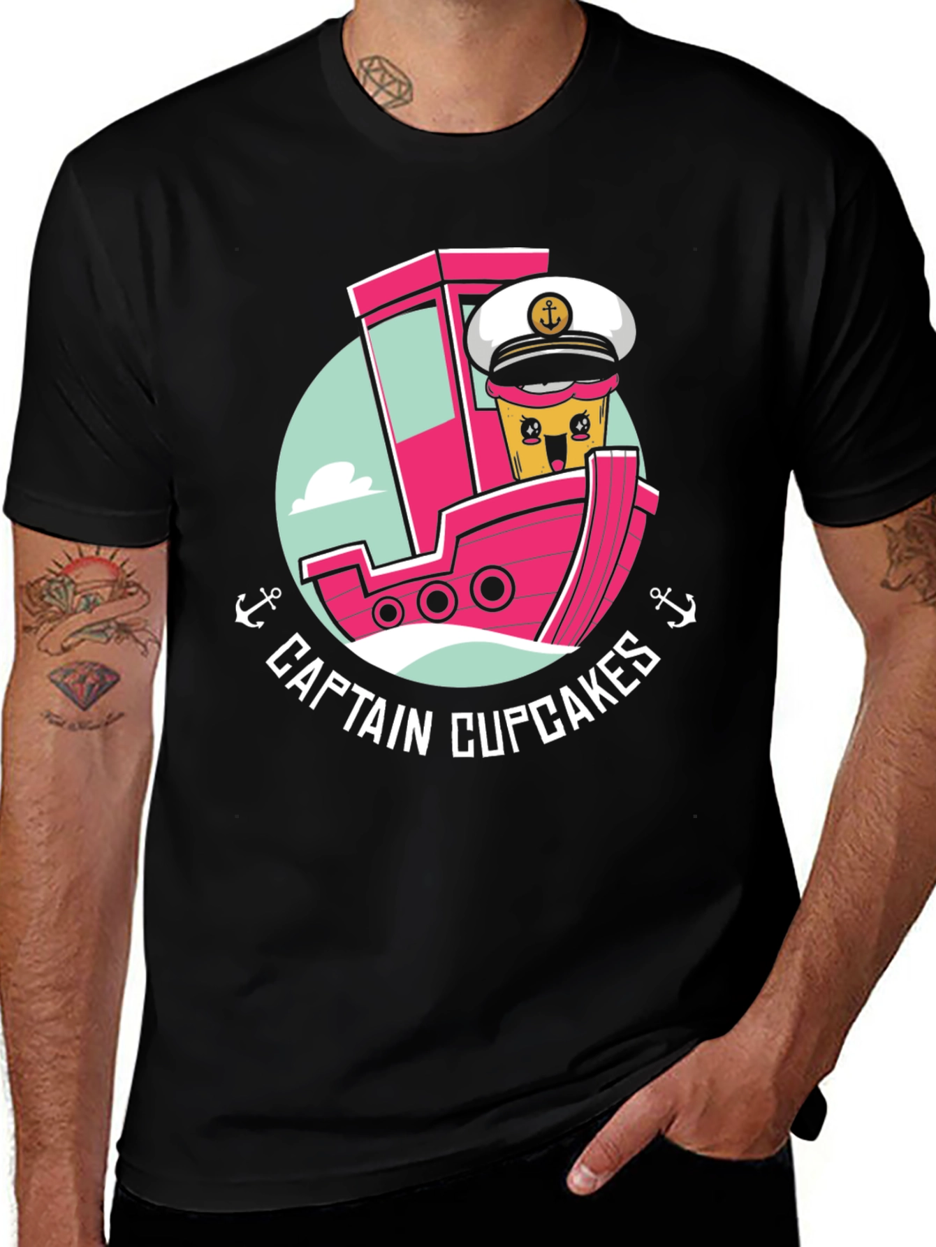 Captain Cupcakes Black Graphic Tee
