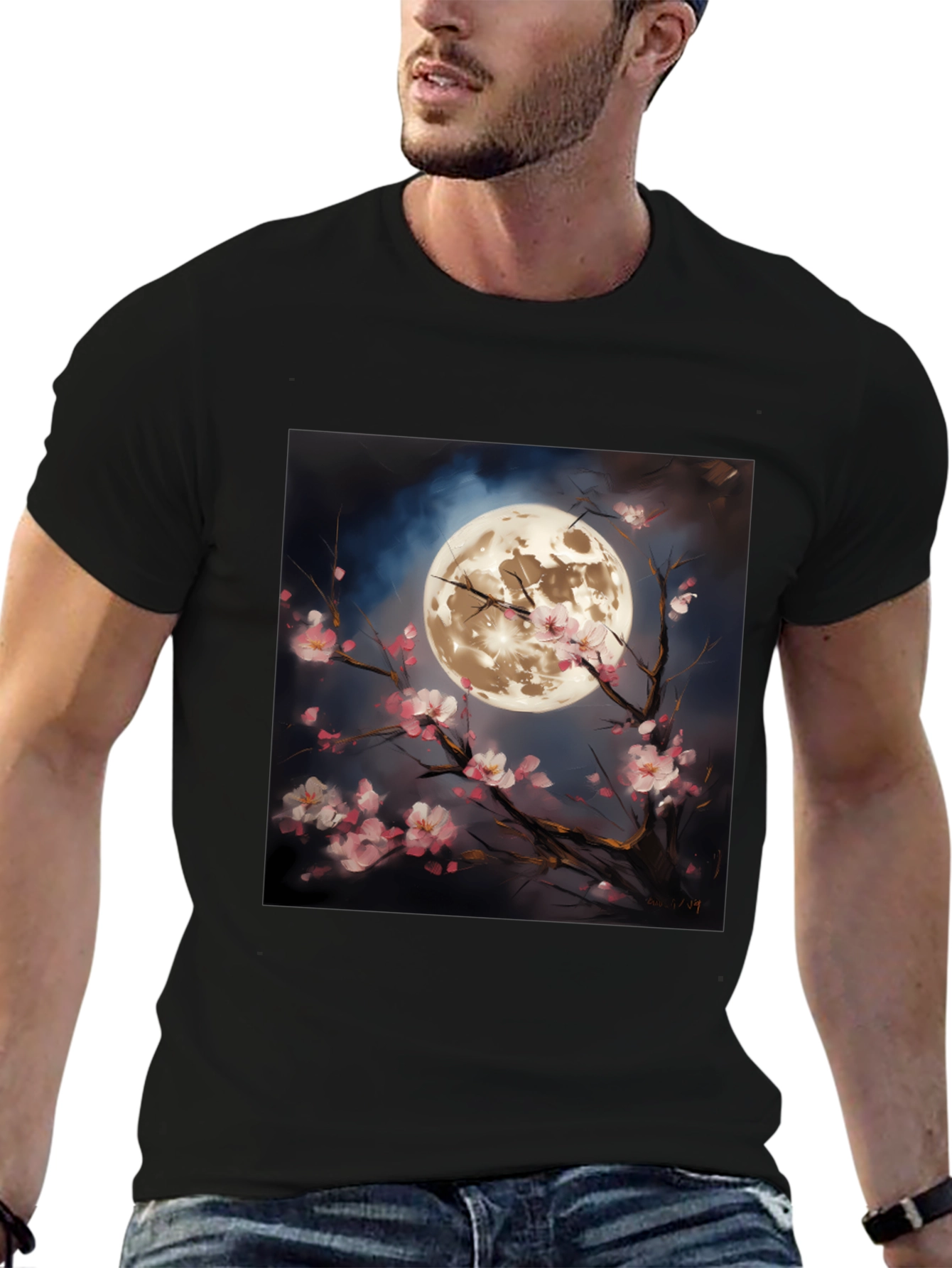 Lunar Cherry Blossom T-Shirt - Artistic Style