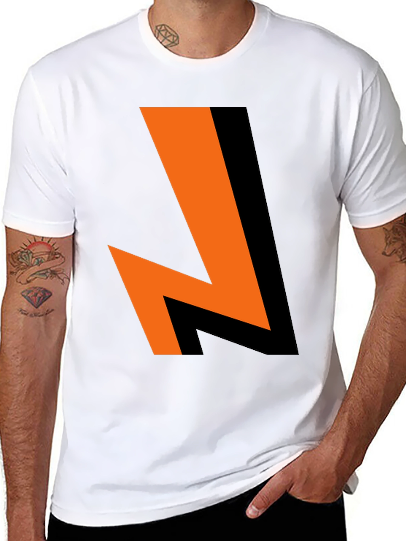 Bold Lightning Bolt Graphic Tee - Black Cotton Blend