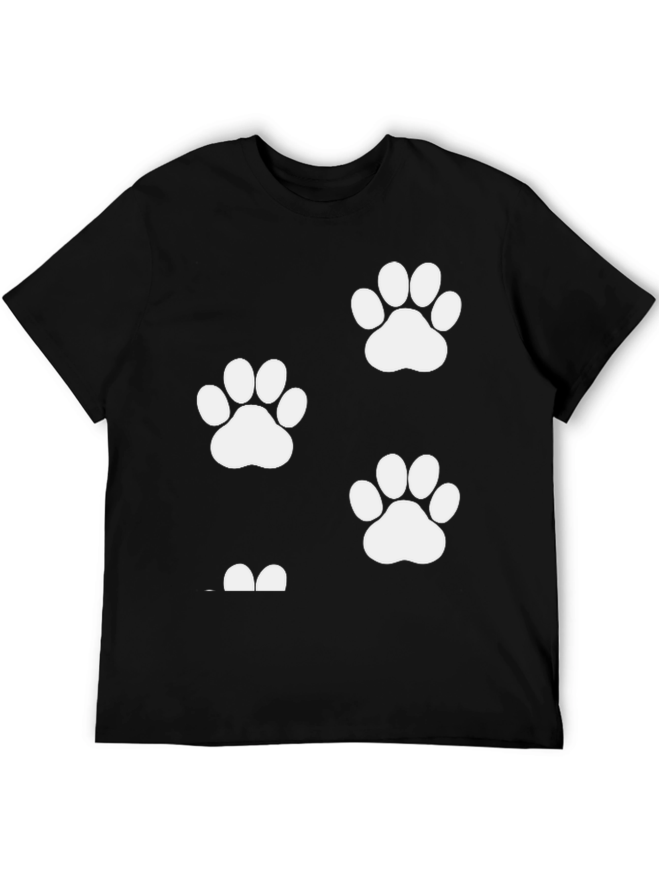 Paw Print Graphic T-Shirt - Black Crew Neck