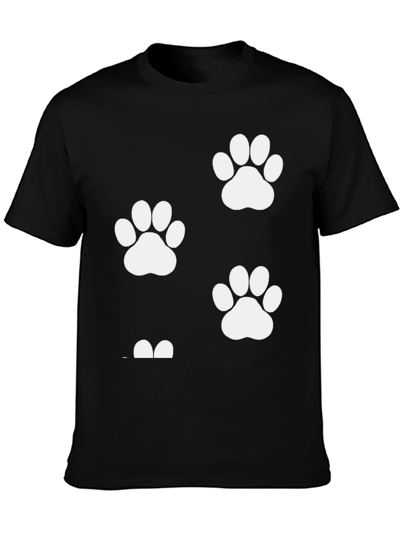 Paw Print Graphic T-Shirt - Black Crew Neck