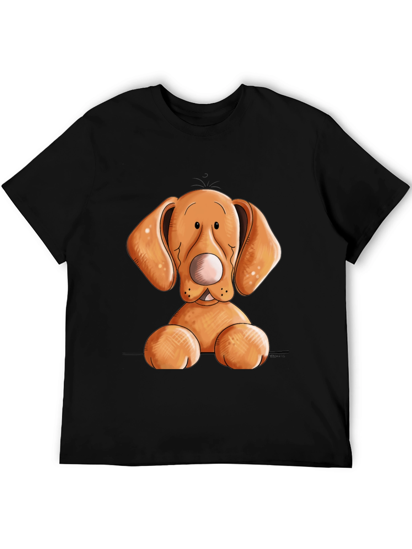 Cute Cartoon Dog Graphic T-Shirt - Unisex Black Tee