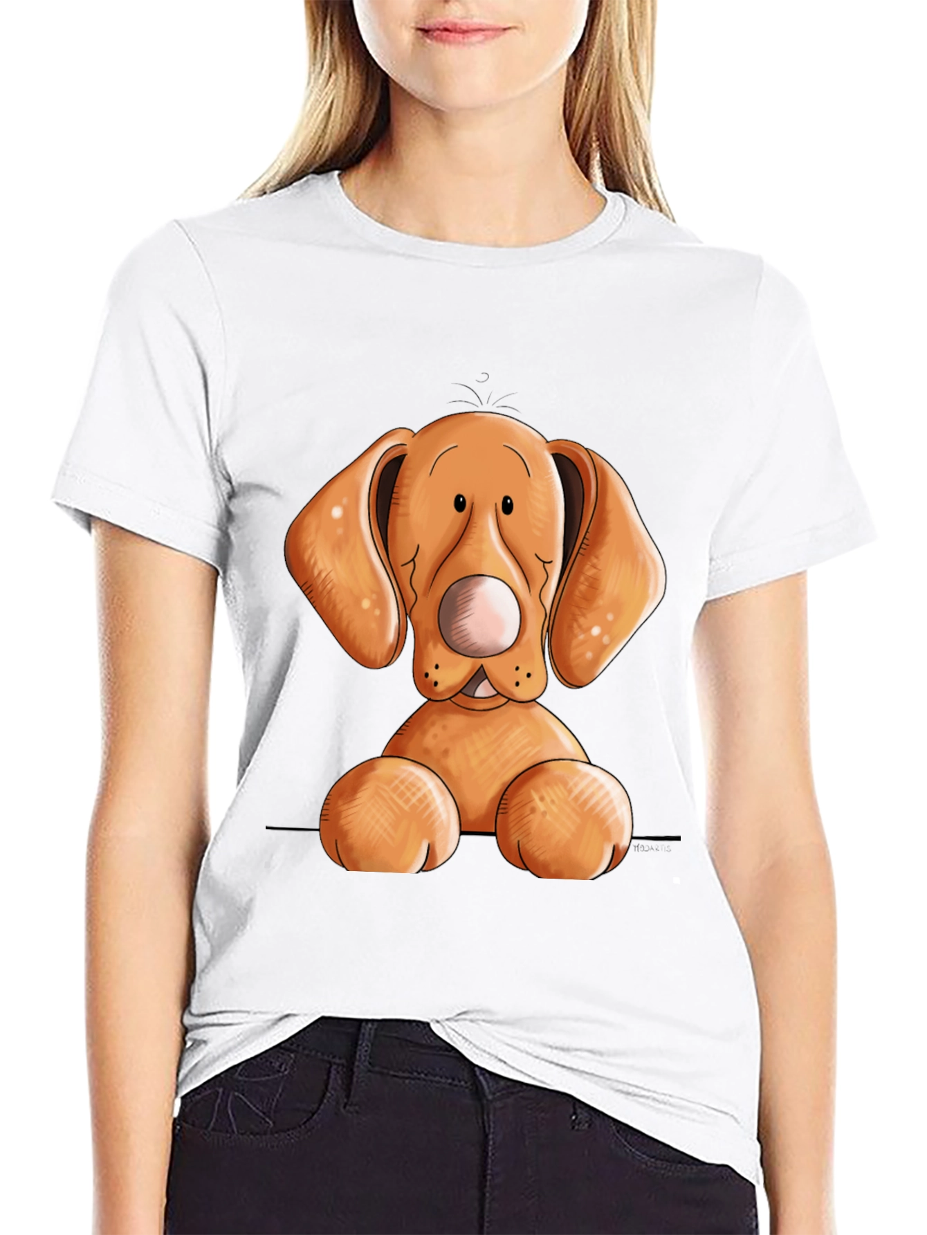 Cute Cartoon Dog Graphic T-Shirt - Unisex Black Tee