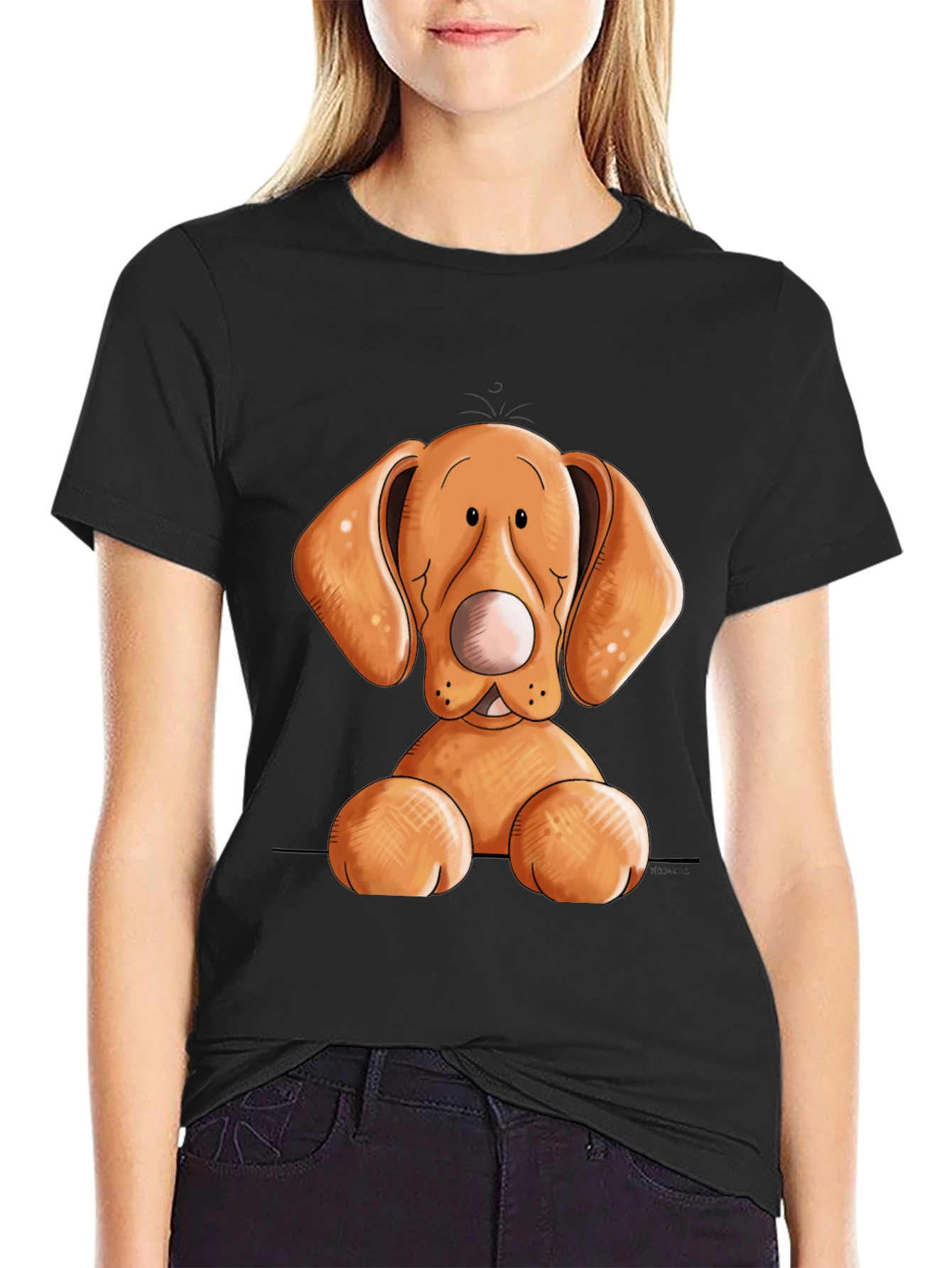 Cute Cartoon Dog Graphic T-Shirt - Unisex Black Tee