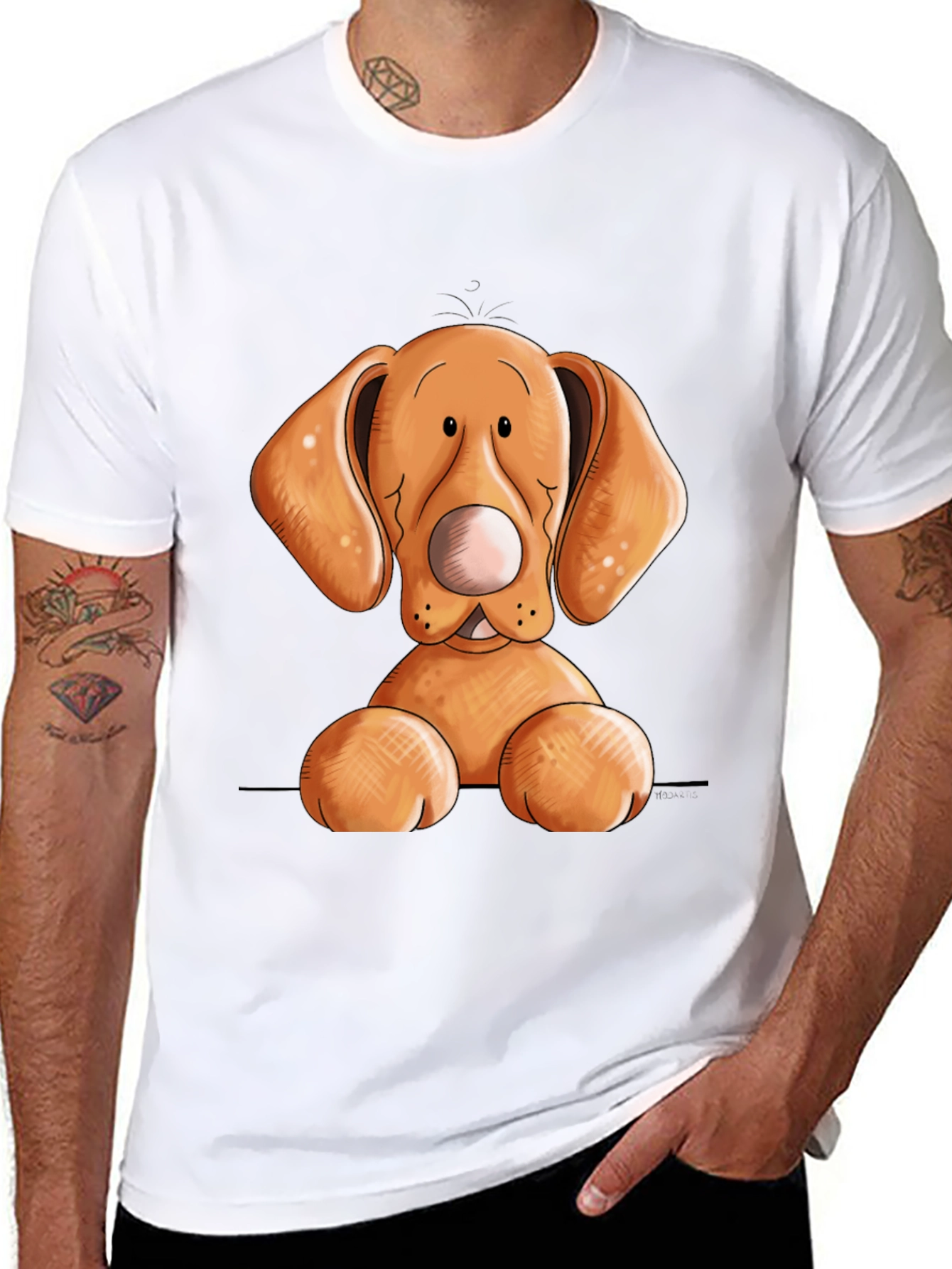 Cute Cartoon Dog Graphic T-Shirt - Unisex Black Tee