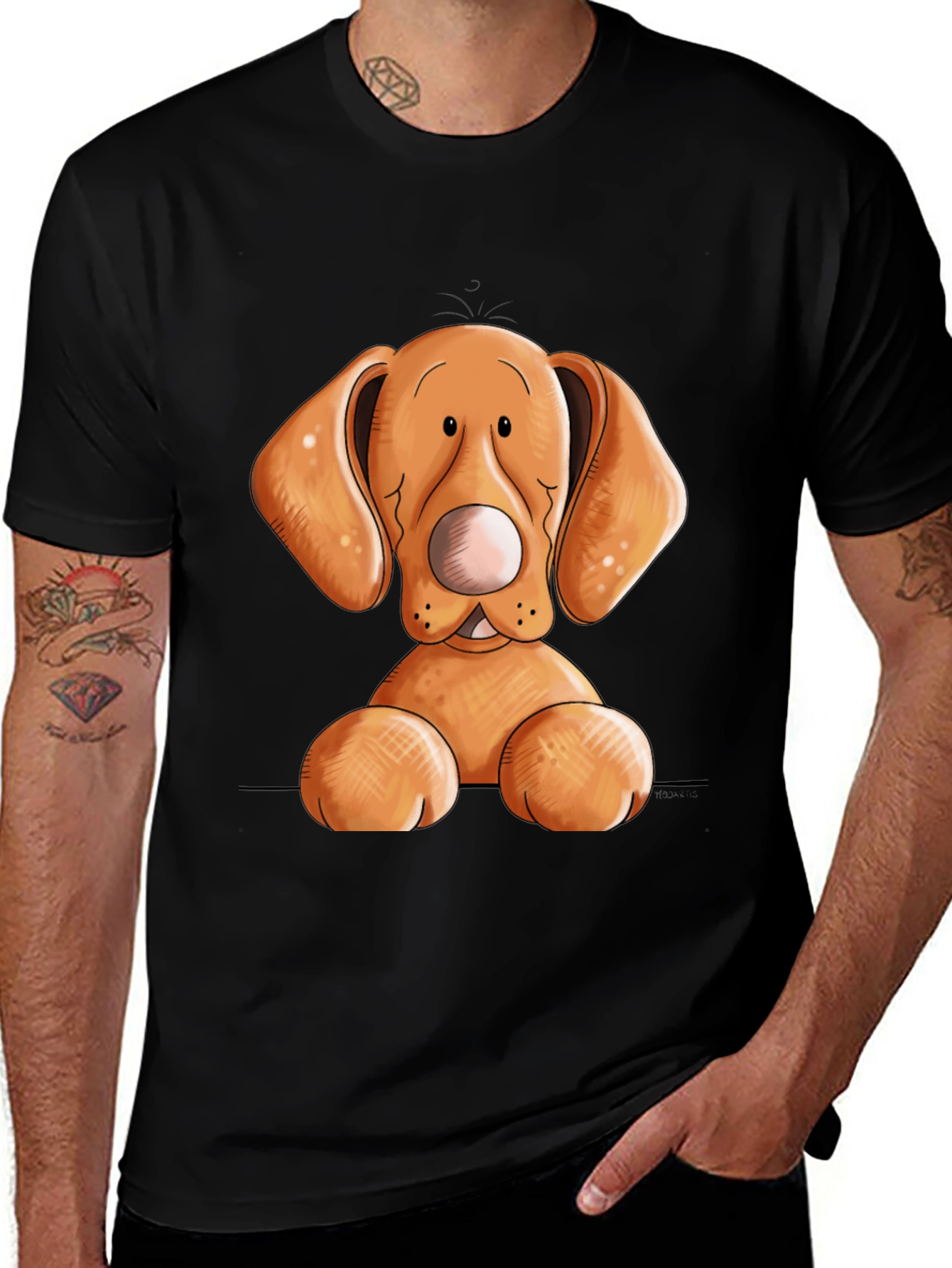 Cute Cartoon Dog Graphic T-Shirt - Unisex Black Tee