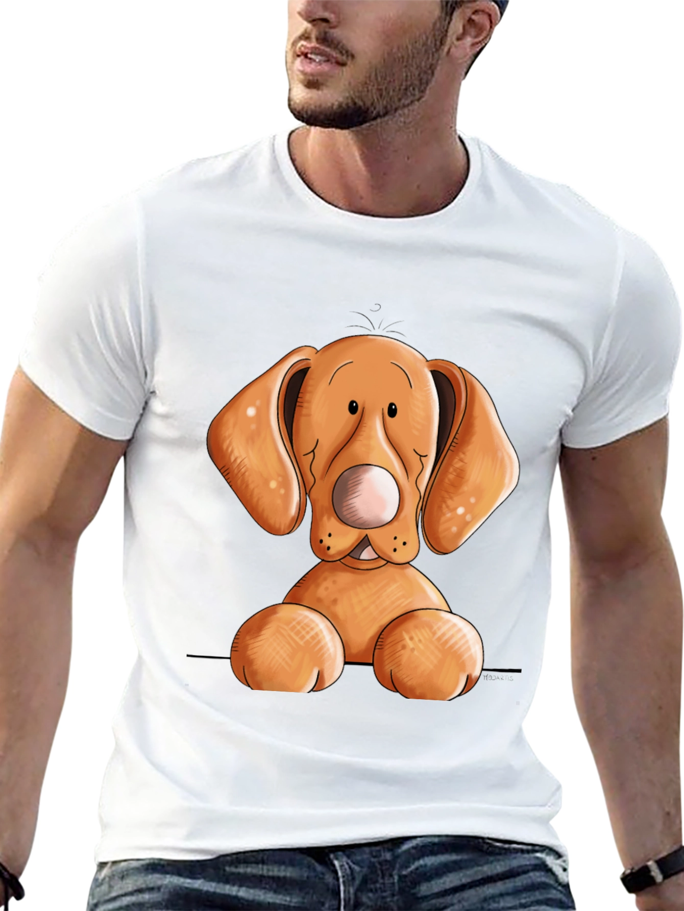 Cute Cartoon Dog Graphic T-Shirt - Unisex Black Tee