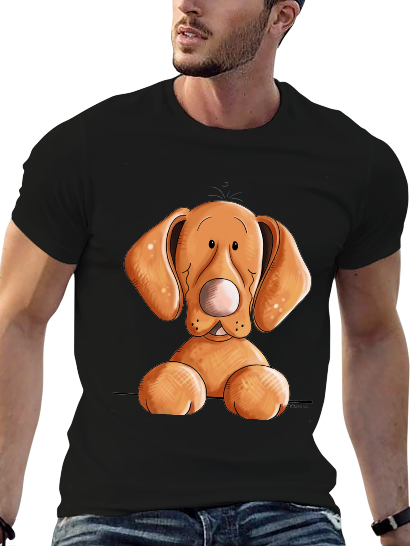 Cute Cartoon Dog Graphic T-Shirt - Unisex Black Tee