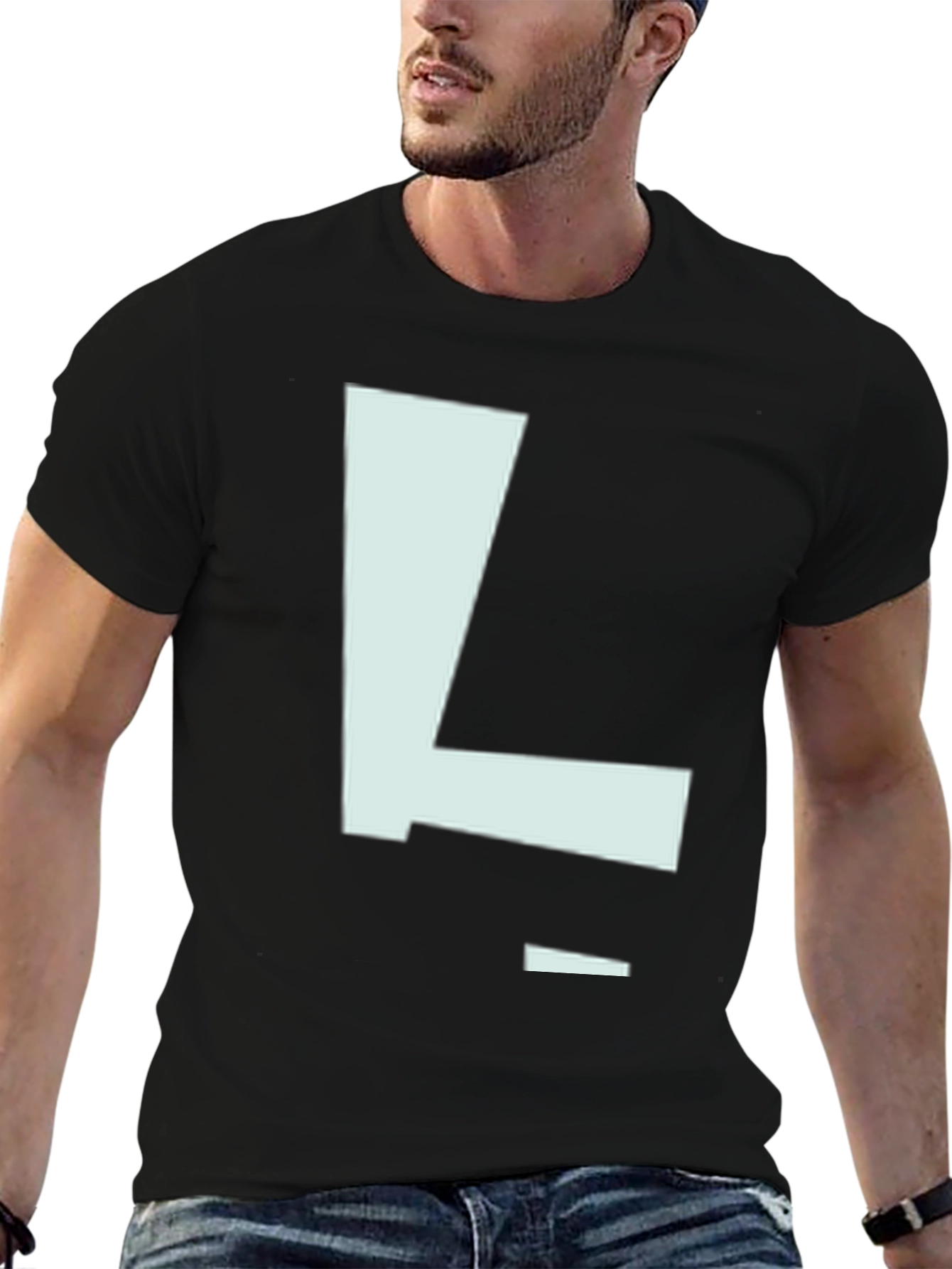 Letter L Graphic Print Black T-Shirt