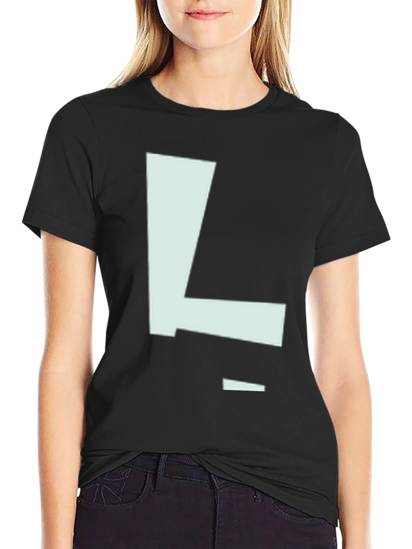 Letter L Graphic Print Black T-Shirt