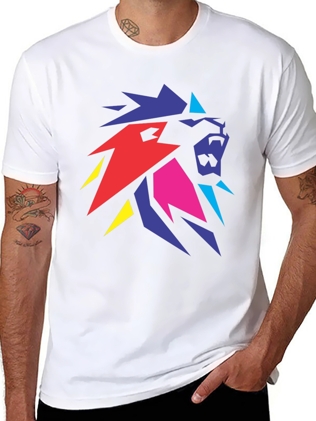 Geometric Lion Graphic Print T-Shirt
