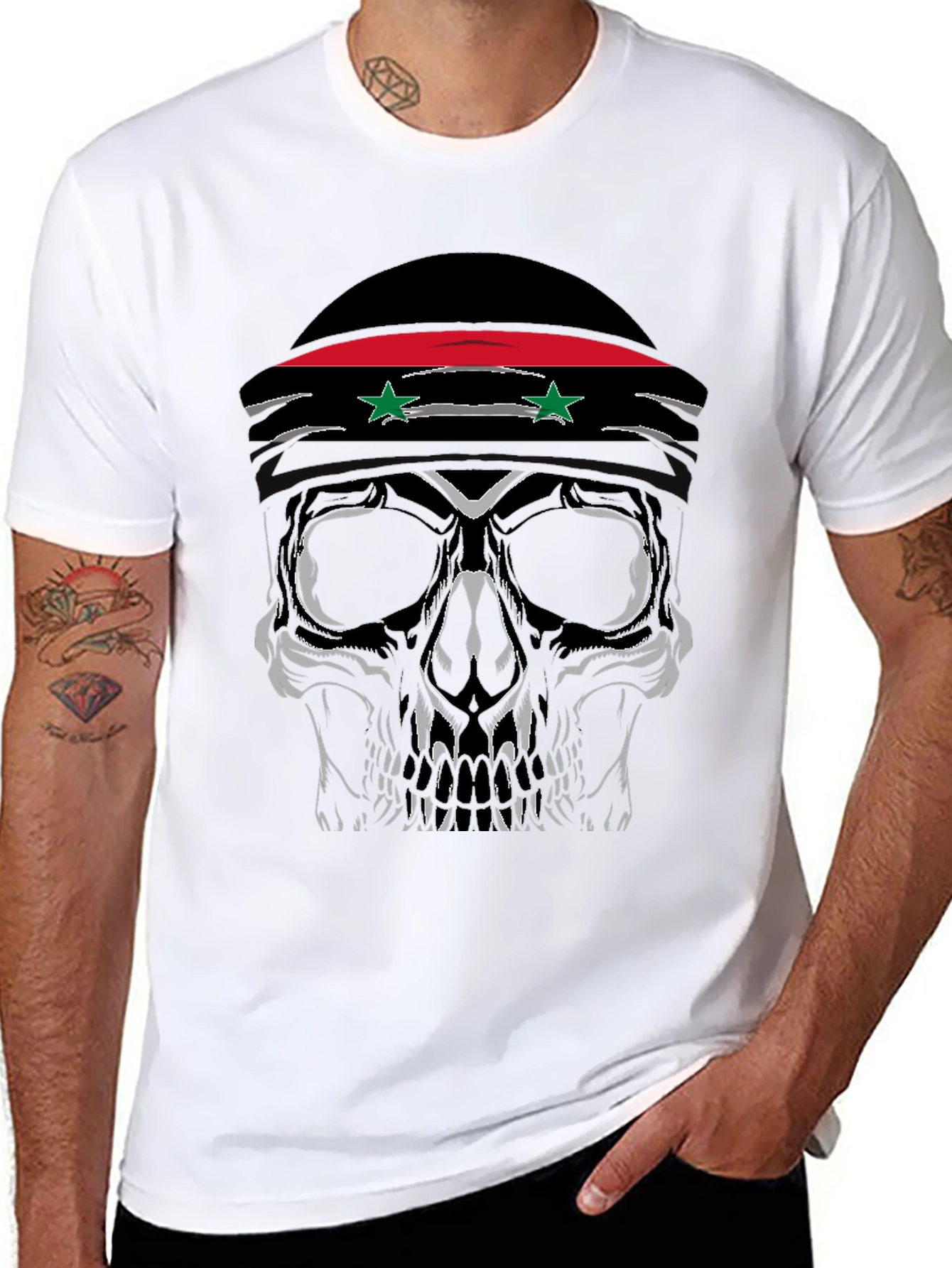 Skull T-Shirt with Syrian Flag Headband - Mens