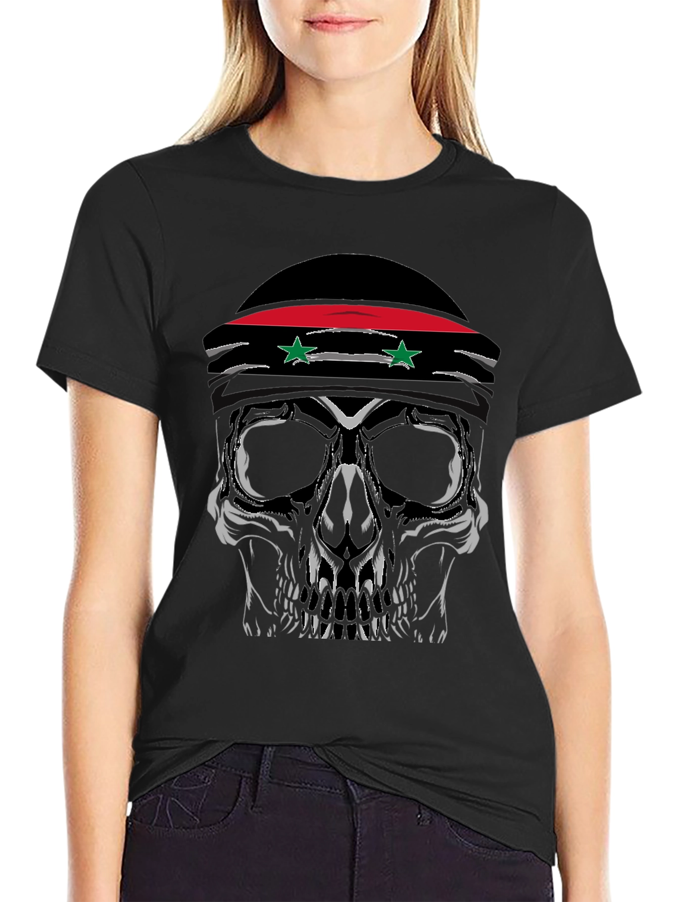 Skull T-Shirt with Syrian Flag Headband - Mens