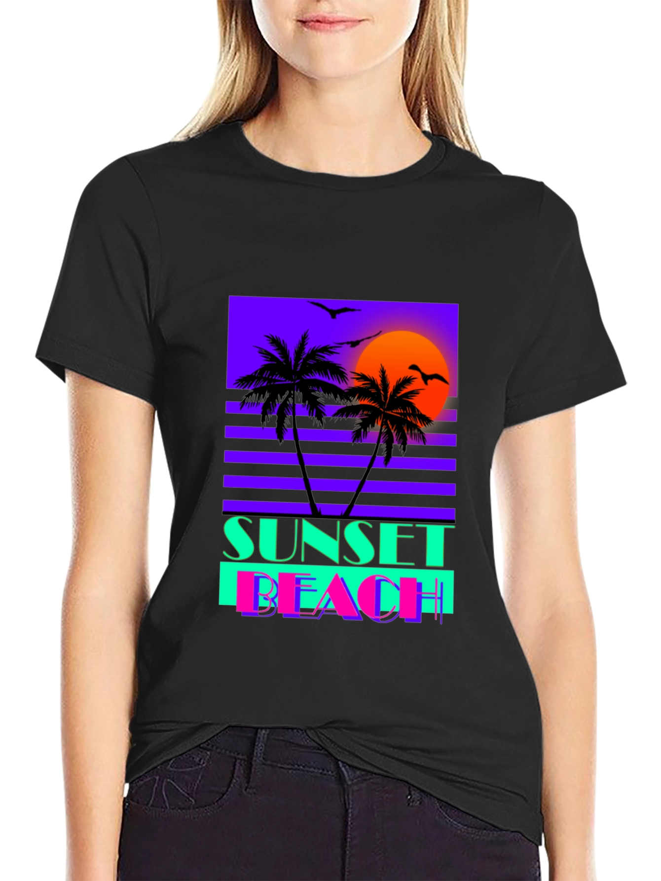 Sunset Beach Graphic Tee - Retro Wave T-Shirt