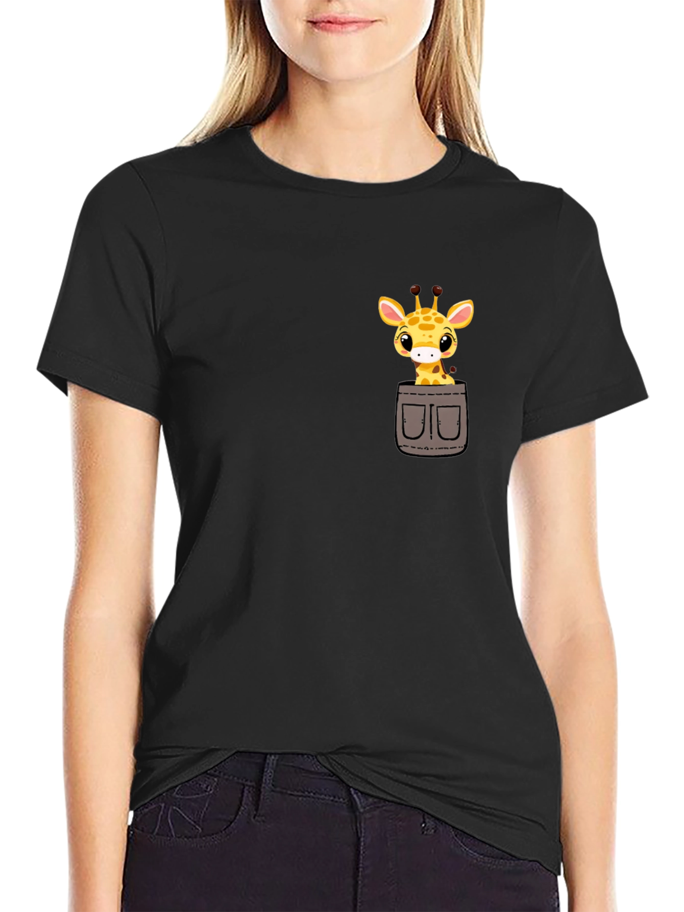 Cute Giraffe Pocket T-Shirt - Soft Cotton Tee