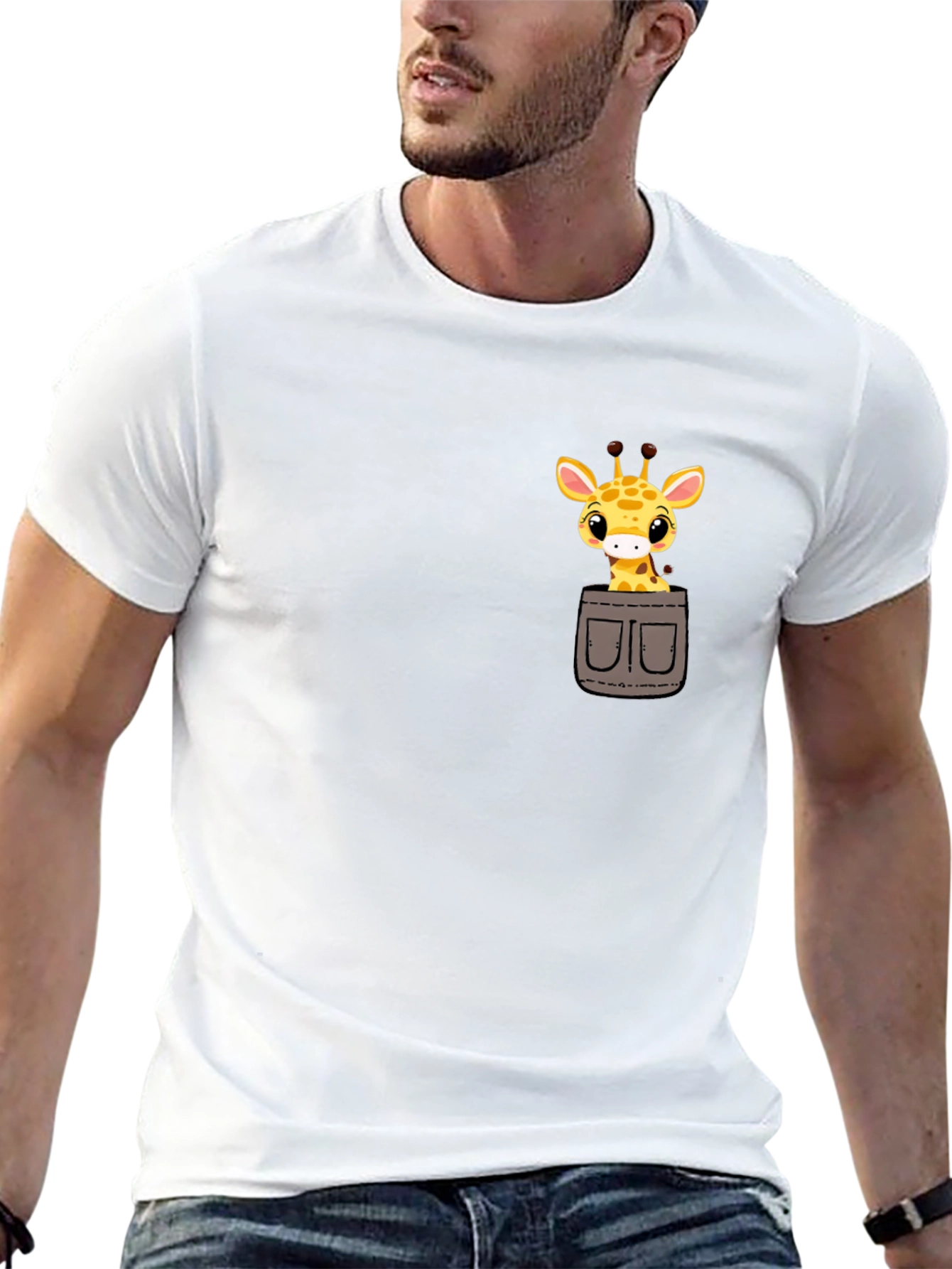 Cute Giraffe Pocket T-Shirt - Soft Cotton Tee