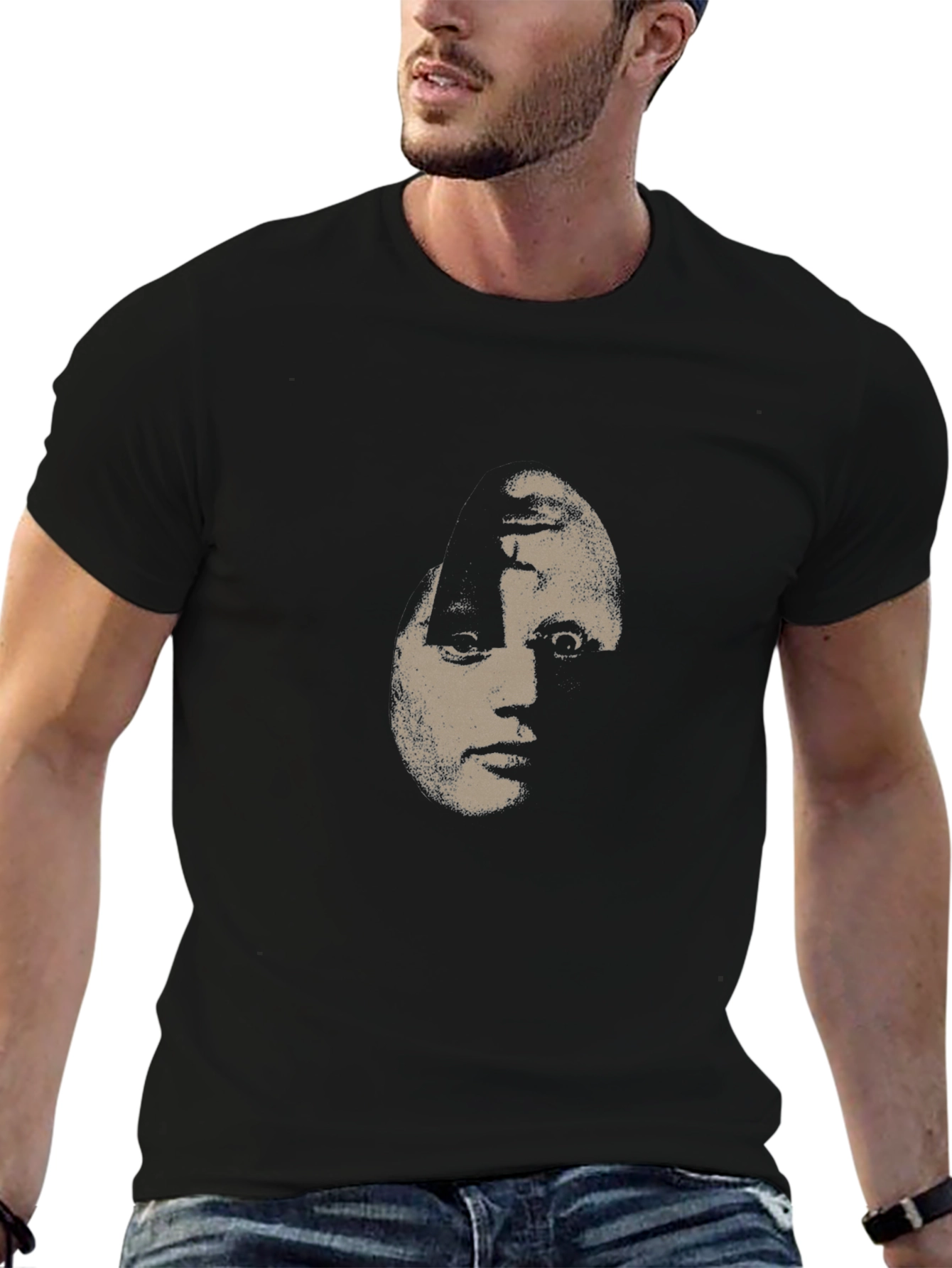 Creepy Face Graphic Black T-Shirt