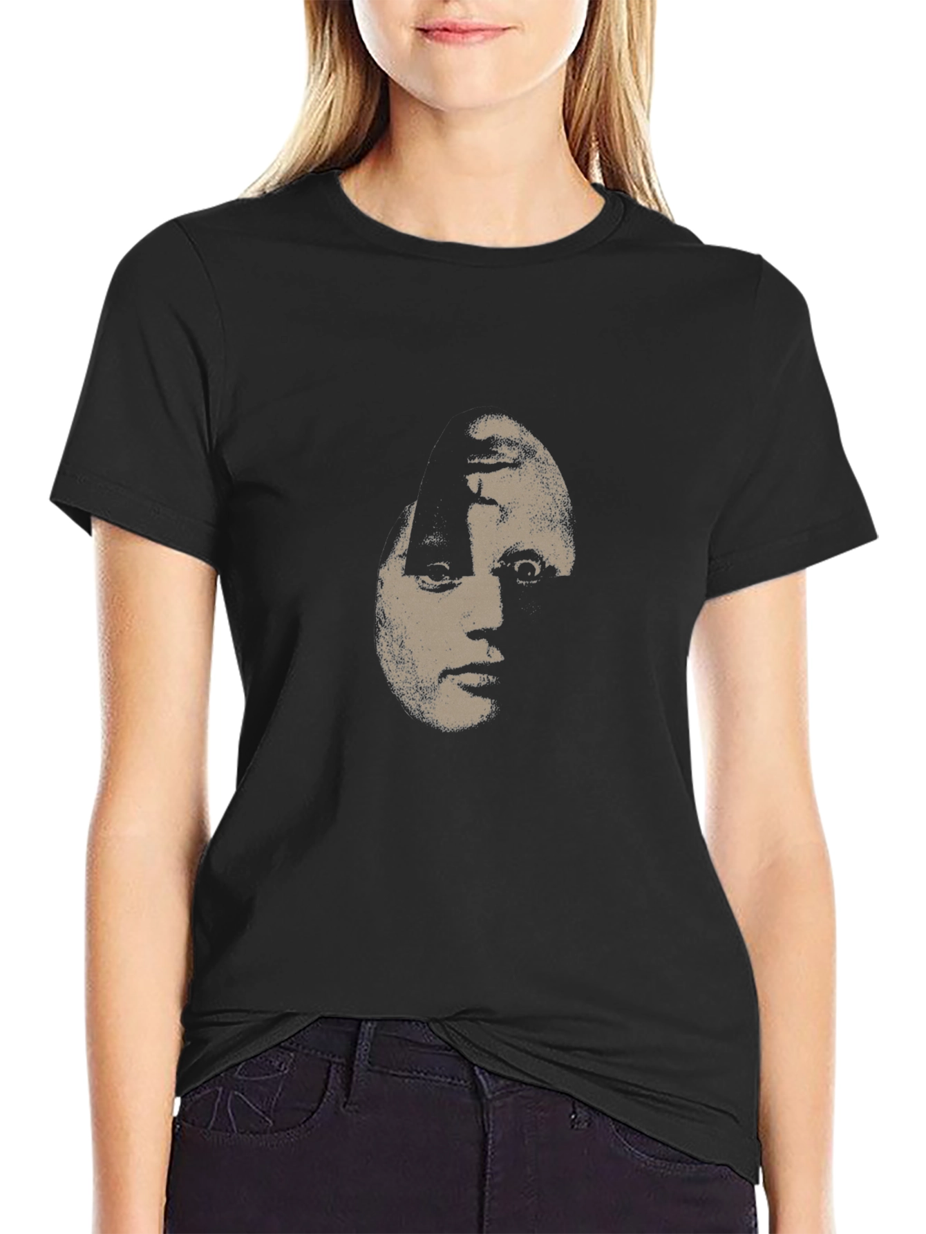 Creepy Face Graphic Black T-Shirt