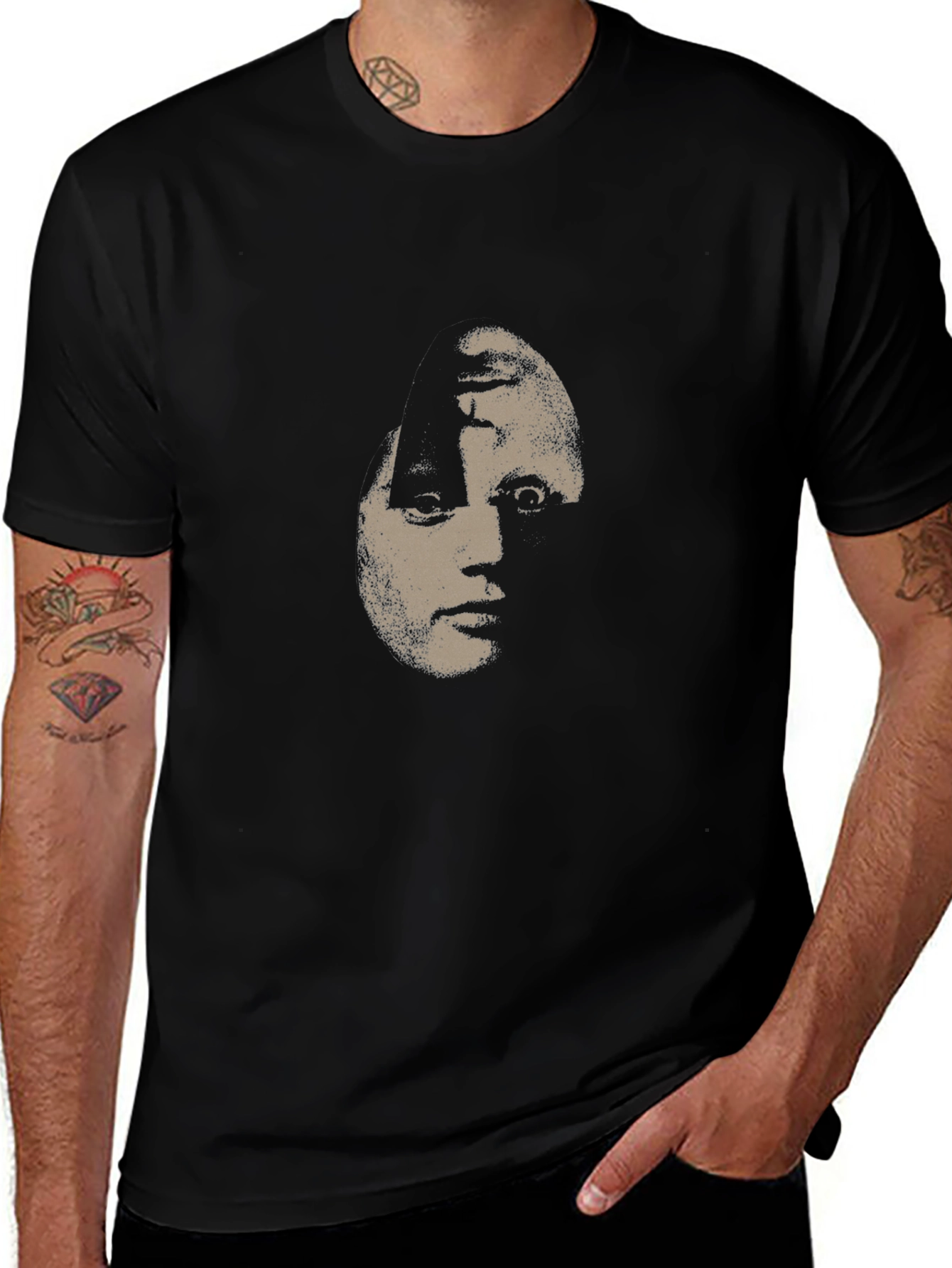 Creepy Face Graphic Black T-Shirt