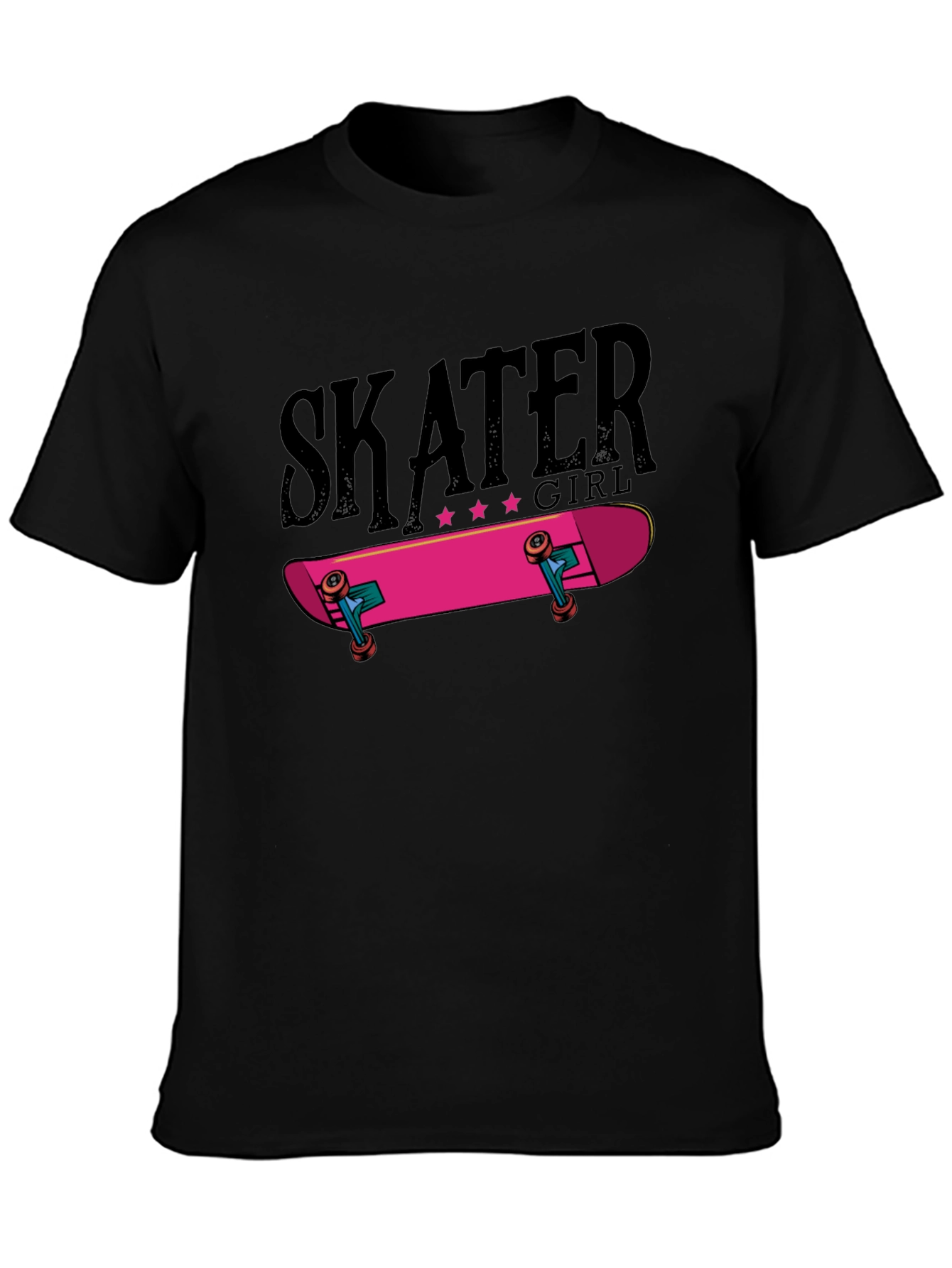 Skater Girl Graphic Tee - Black Cotton T-Shirt