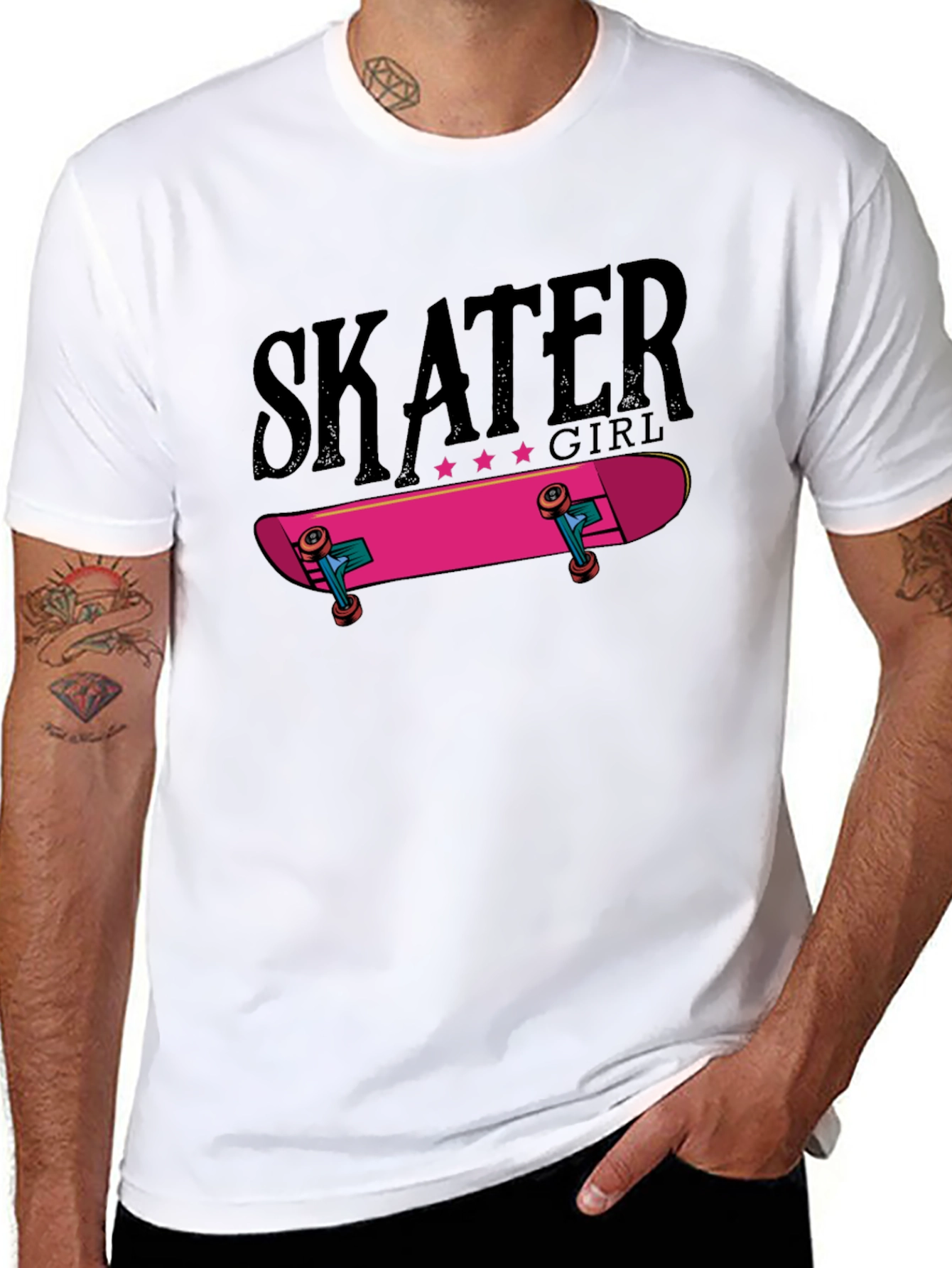 Skater Girl Graphic Tee - Black Cotton T-Shirt