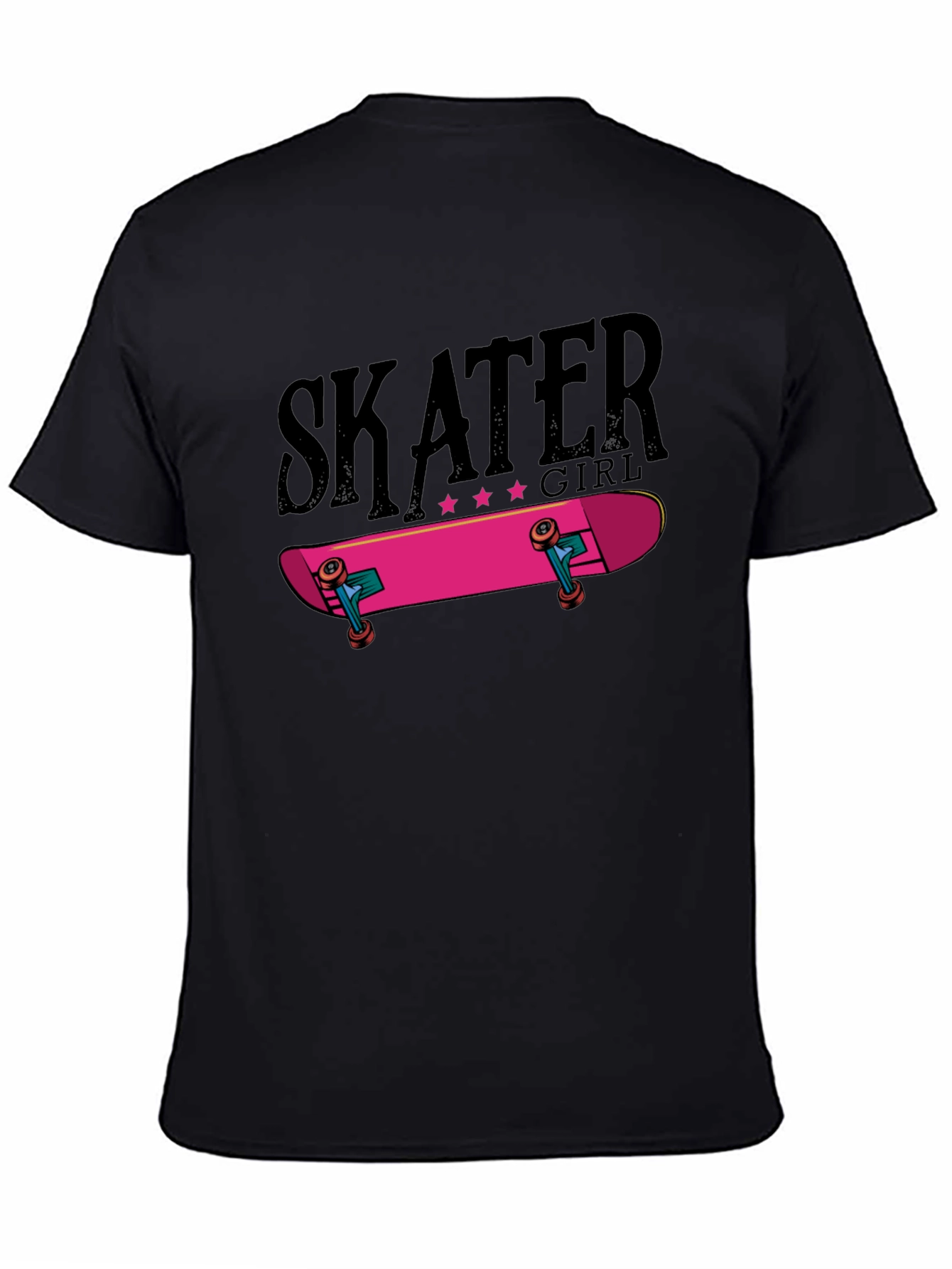 Skater Girl Graphic Tee - Black Cotton T-Shirt