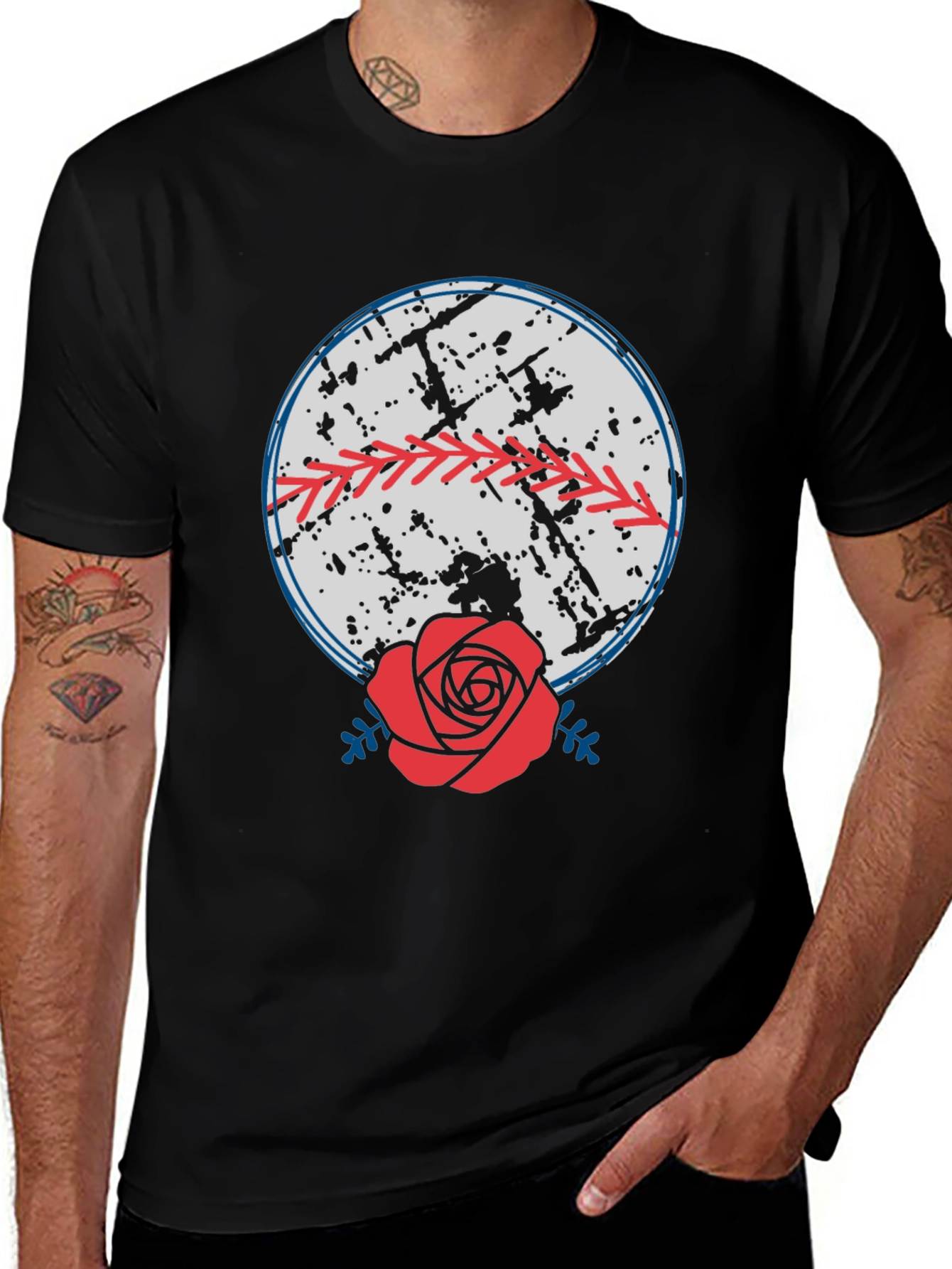 Baseball & Rose Graphic Tee - Stylish Comfort
