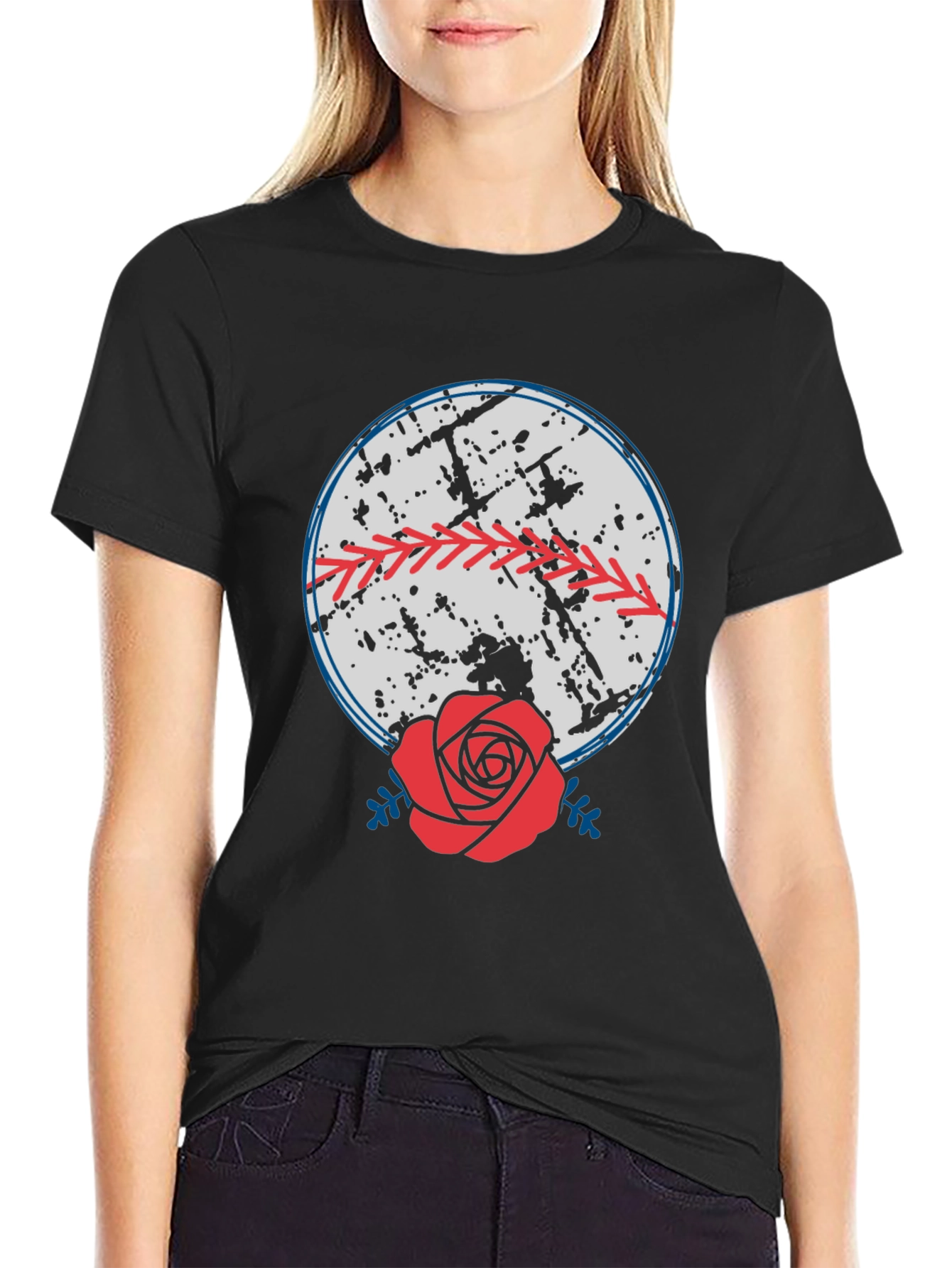 Baseball & Rose Graphic Tee - Stylish Comfort