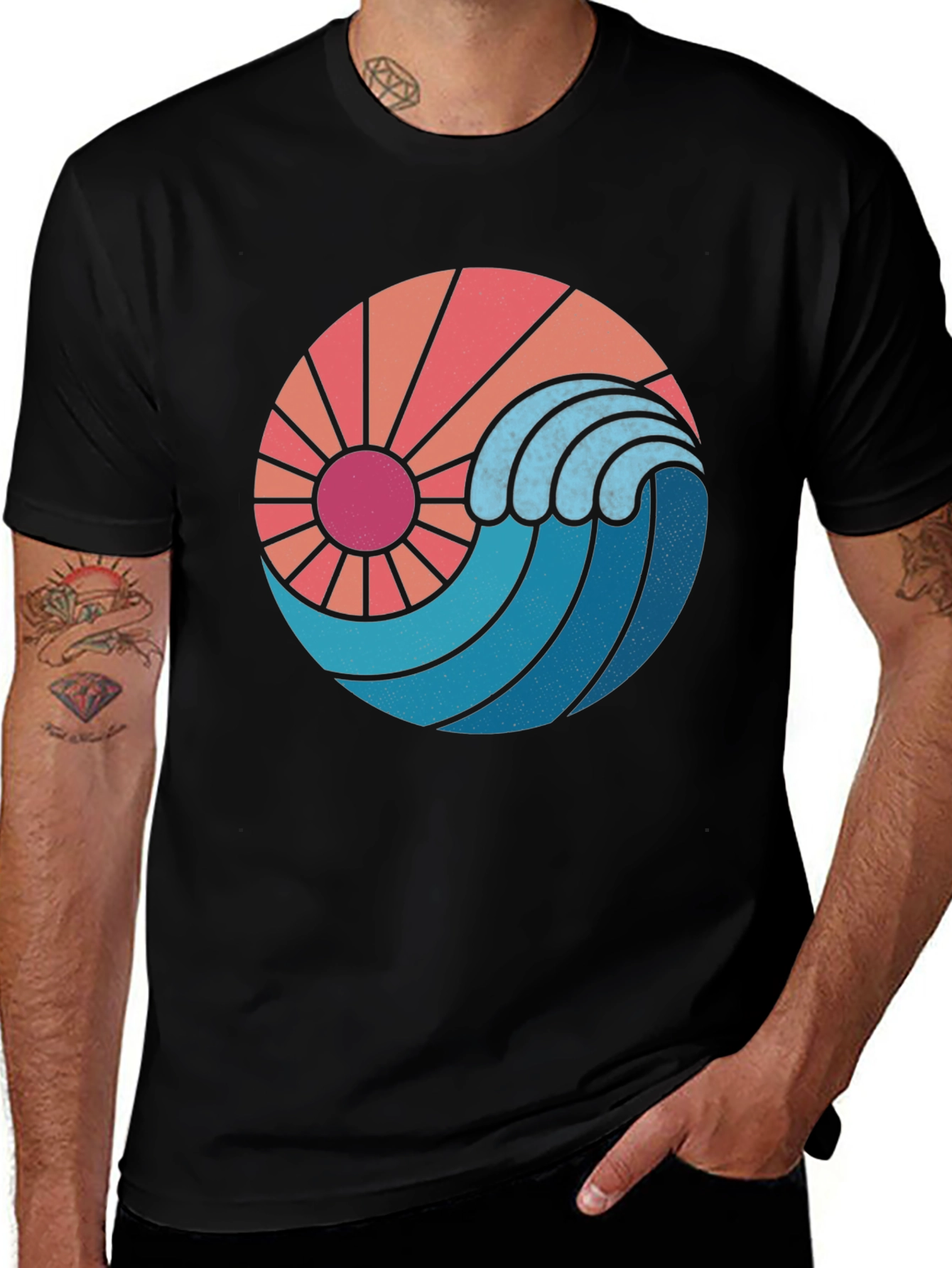Sun & Wave Graphic Black Tee