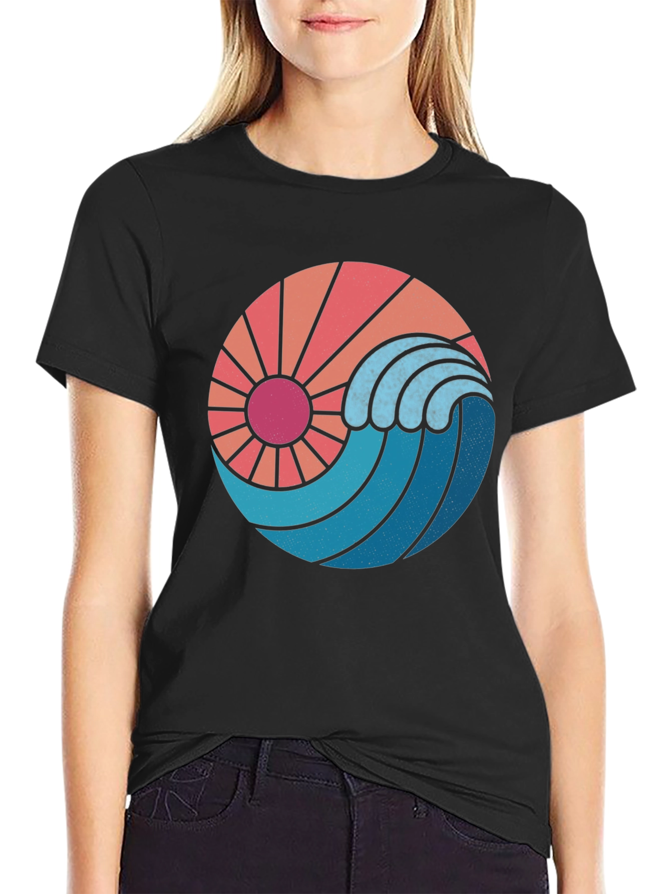 Sun & Wave Graphic Black Tee