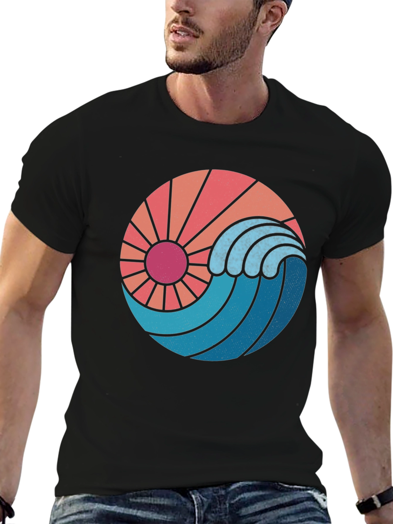 Sun & Wave Graphic Black Tee