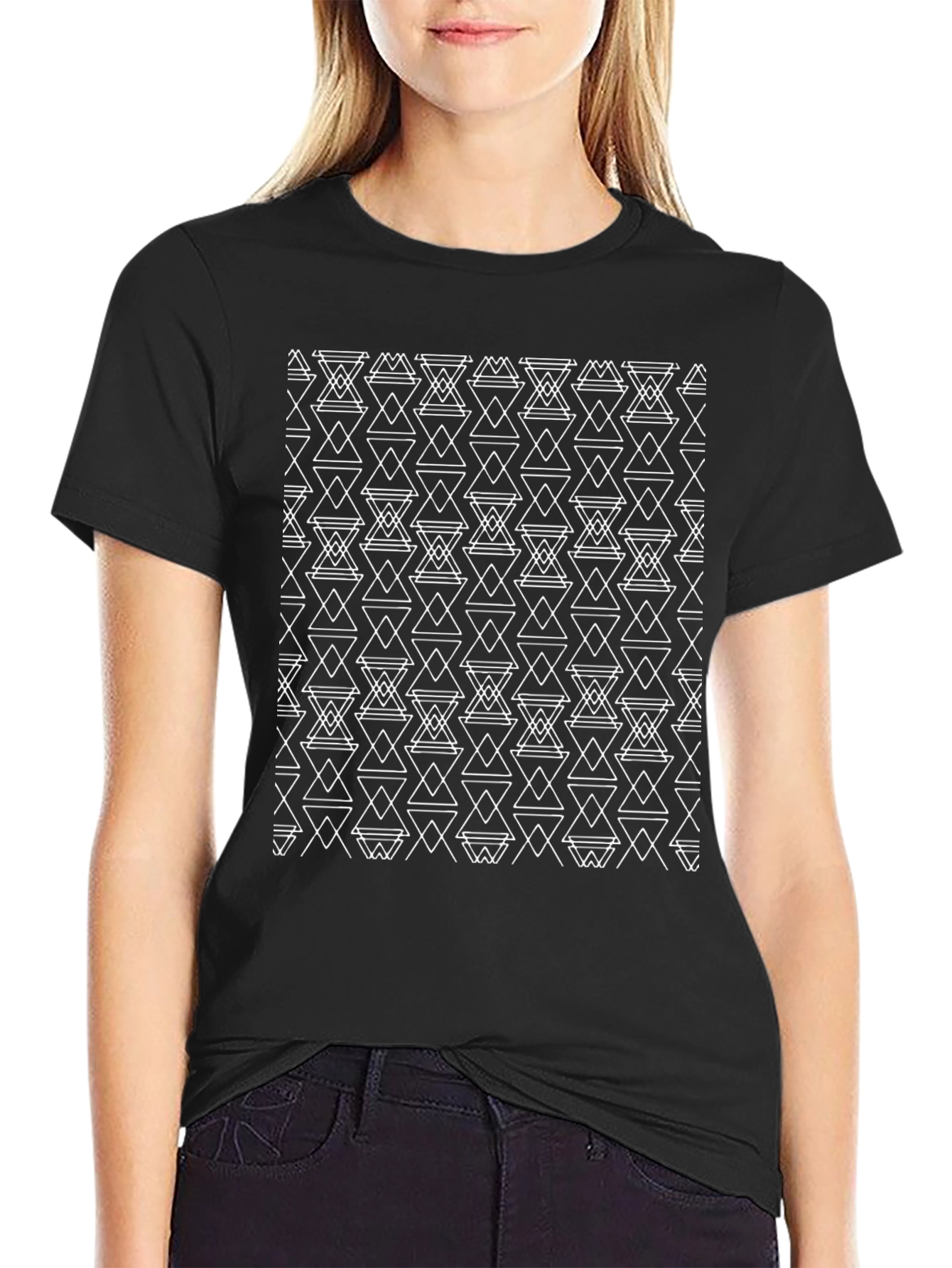 Geometric Pattern Black Tee