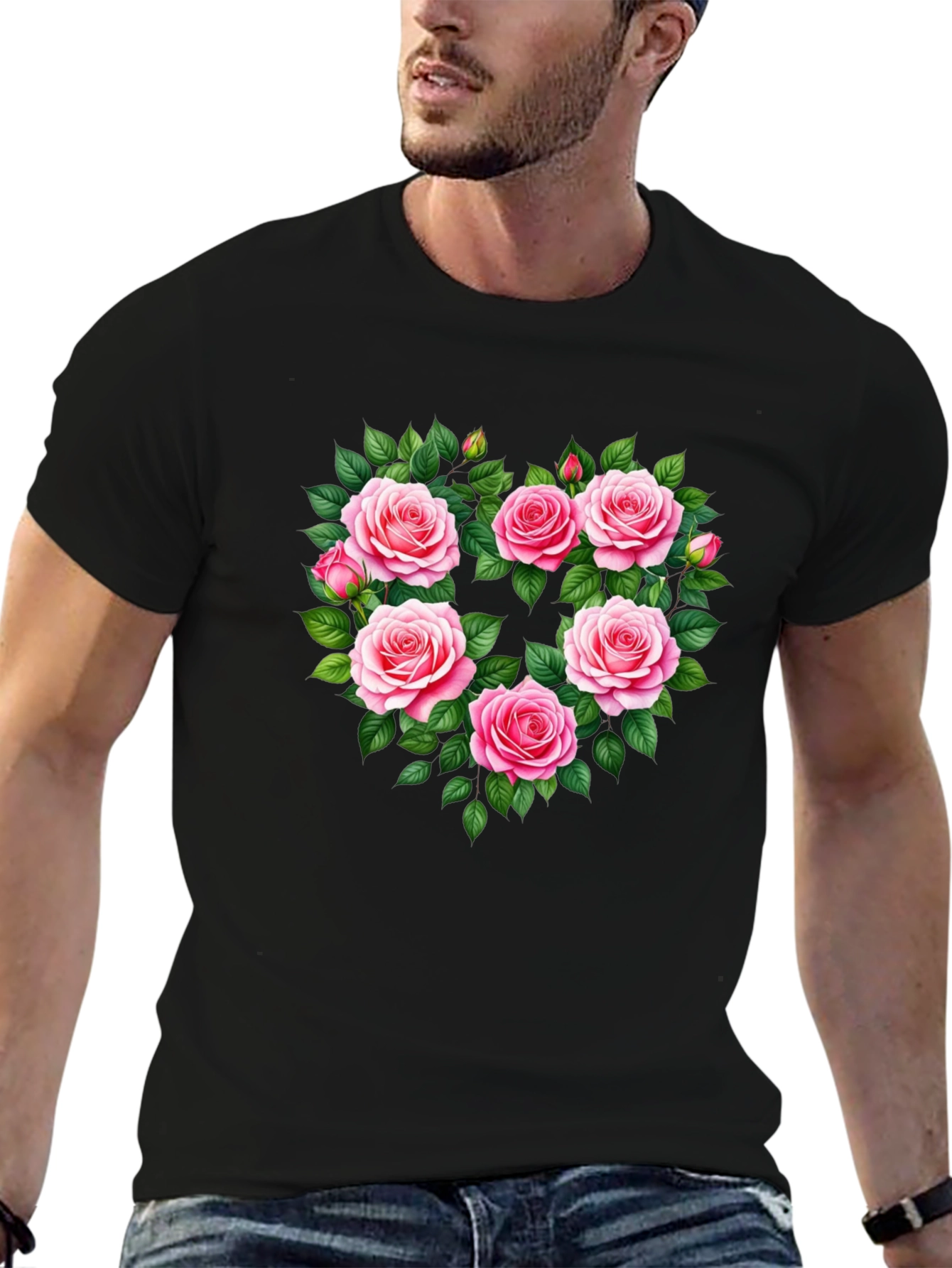 Floral Heart Graphic T-Shirt - Romantic Roses Tee