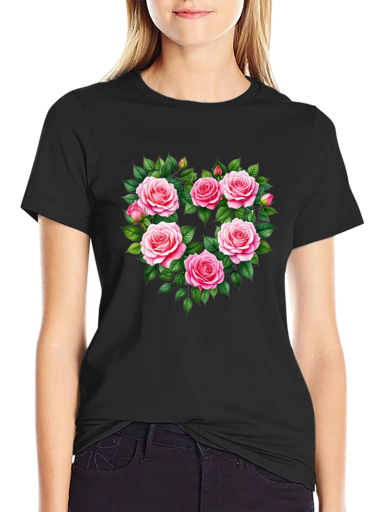 Floral Heart Graphic T-Shirt - Romantic Roses Tee